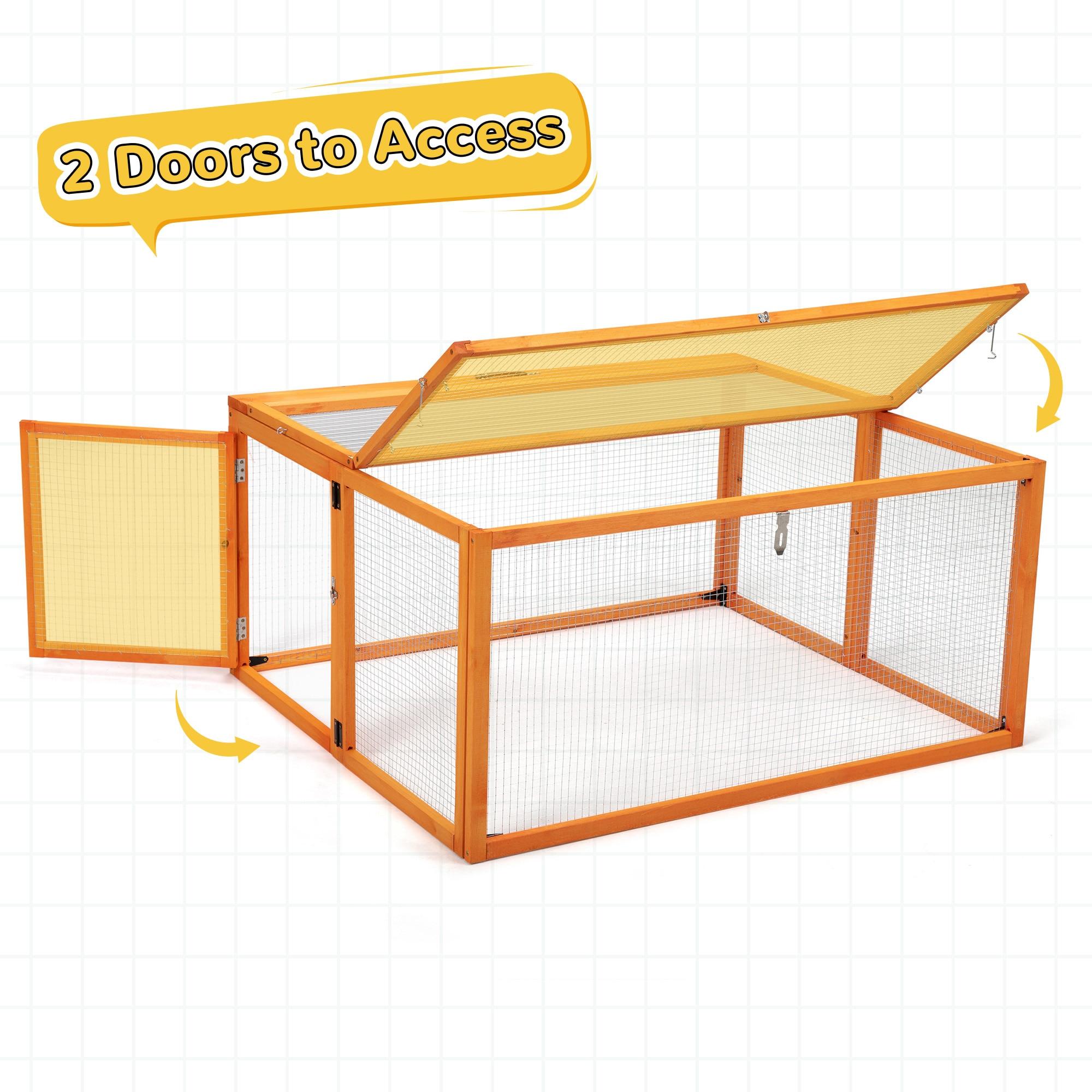 Coziwow Folding Chicken Coop, Wooden Rabbit Hutch for Small Animals with Roosting Bar, Orange