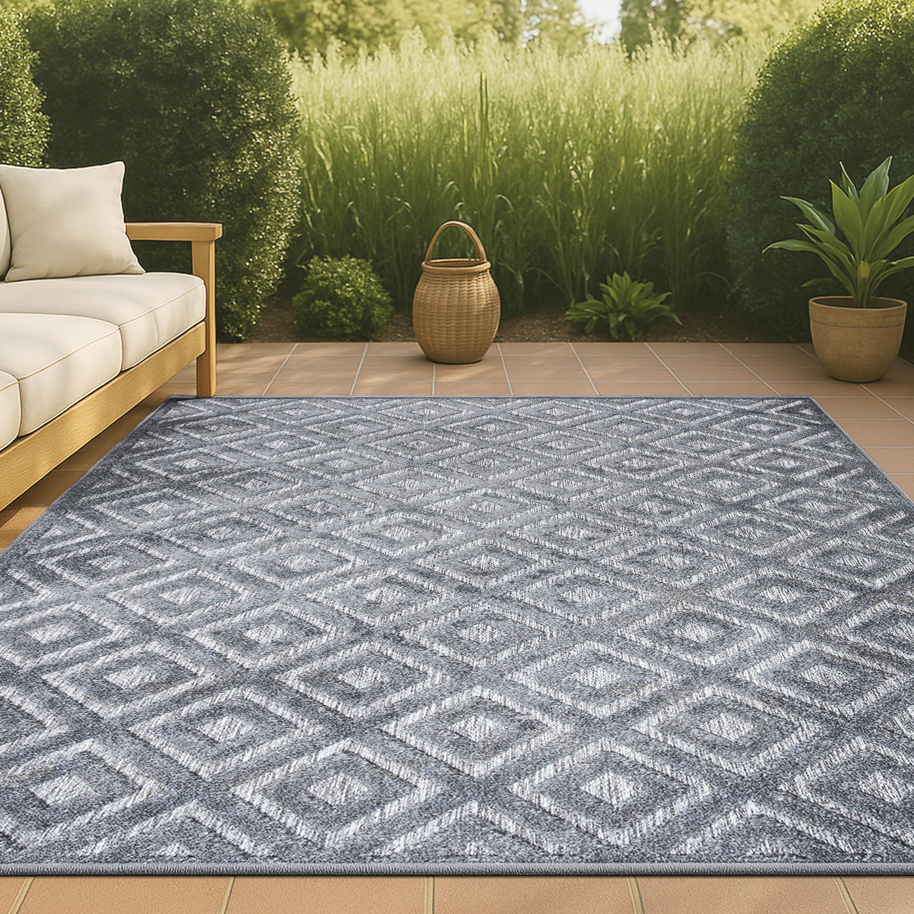 3'x5' Portmany Neutral Diamond Trellis Indoor/Outdoor Area Rug, Dark Gray - JONATHAN Y