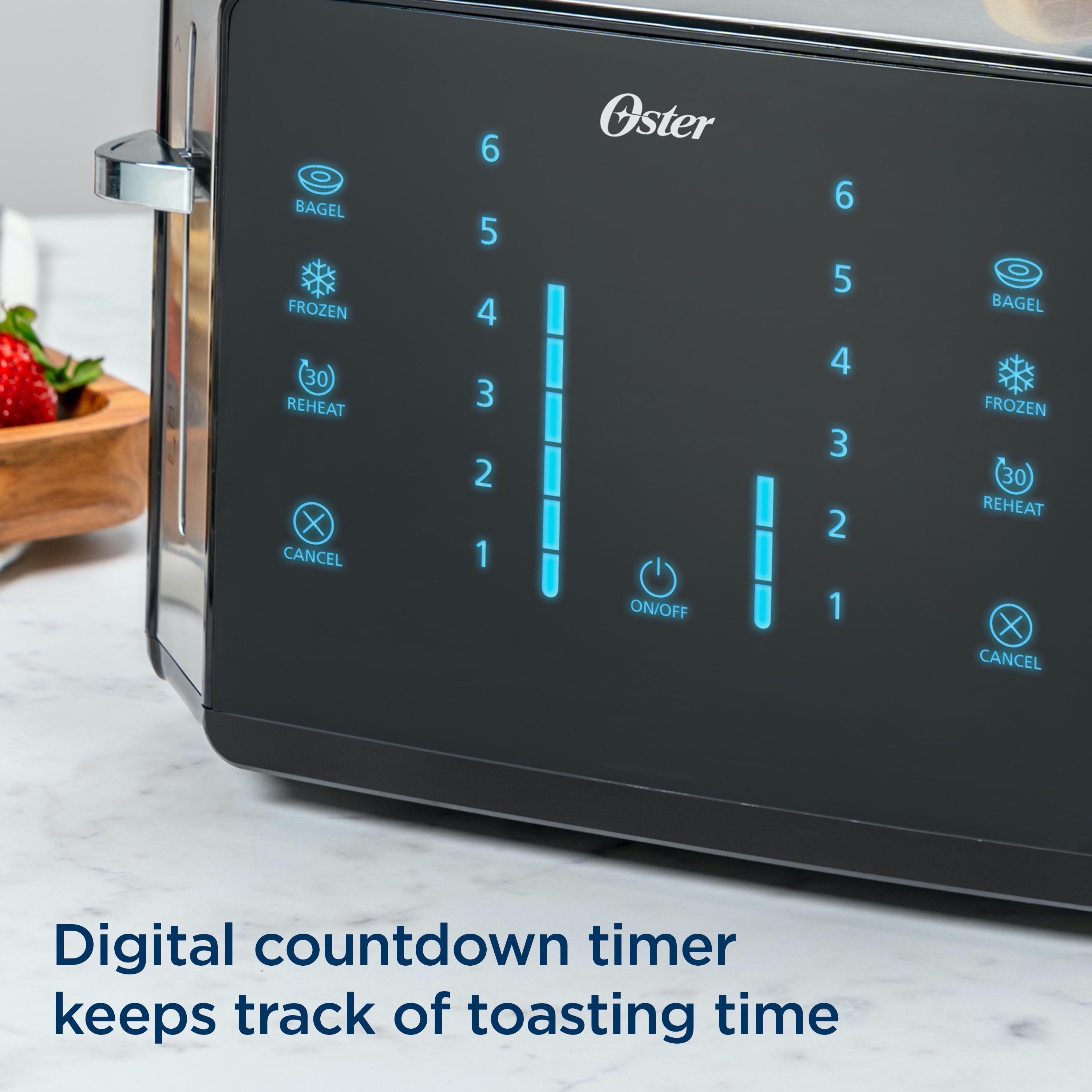 Oster 4-Slice Toaster Touch Screen Stainless Steel Digital Timer 6 Shade Settings Easy to Clean Removable Crumb Tray