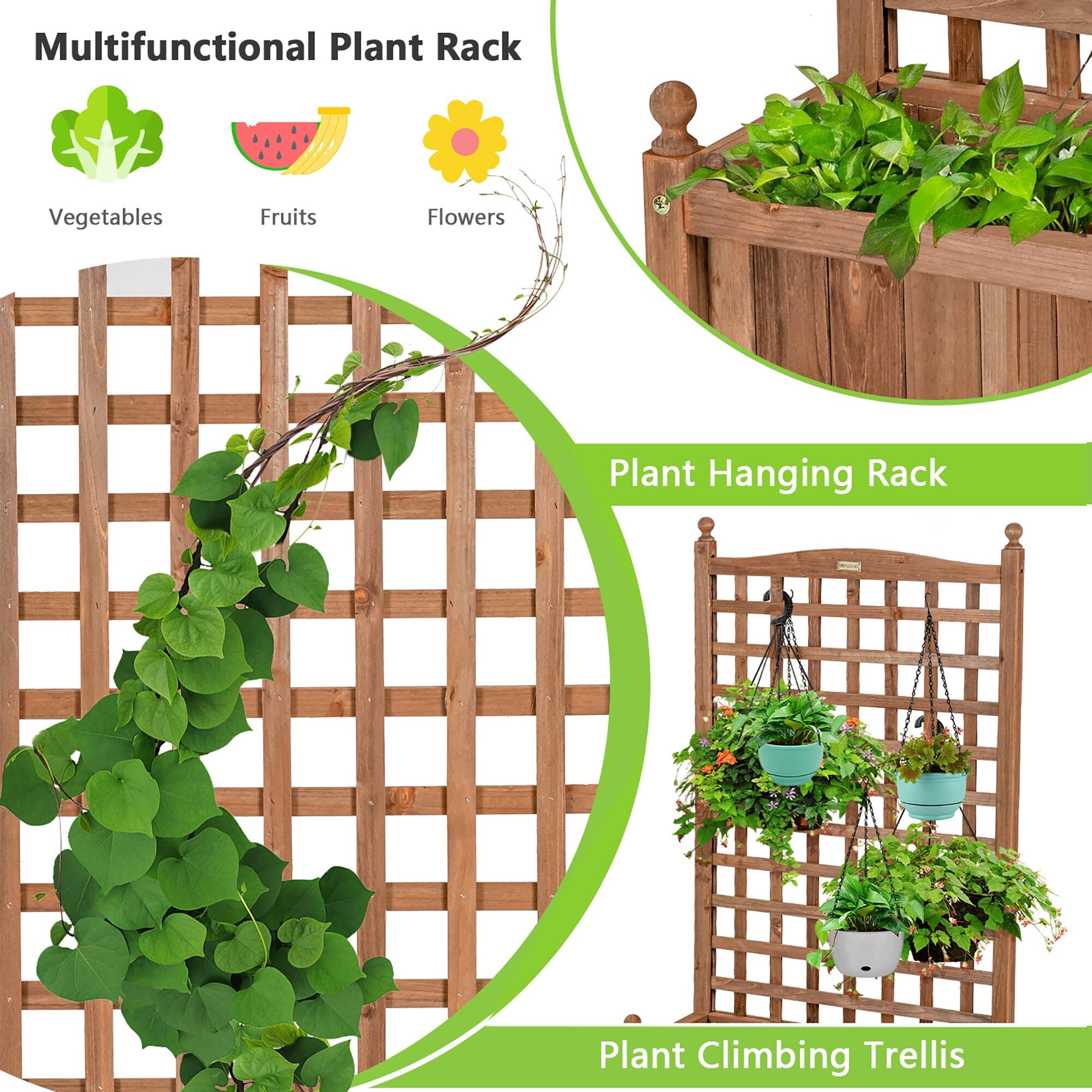 Costway 50in Wood Planter Box  w/Trellis Mobile Raised Bed for Climbing Plant