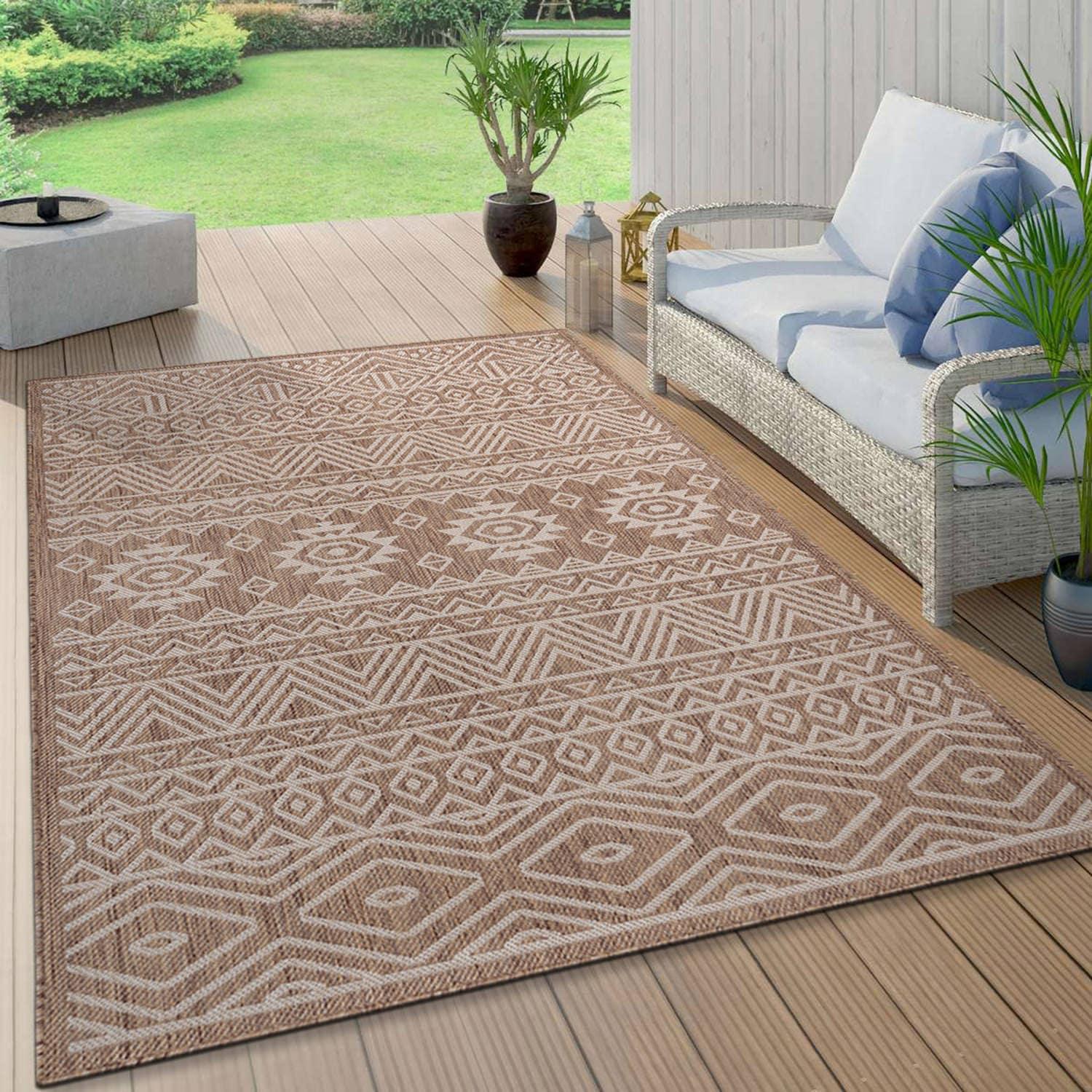 World Rug Gallery Distressed Geometric Bohemian Textured Flat Weave Indoor/Outdoor Area Rug - BROWN 5' X 7'