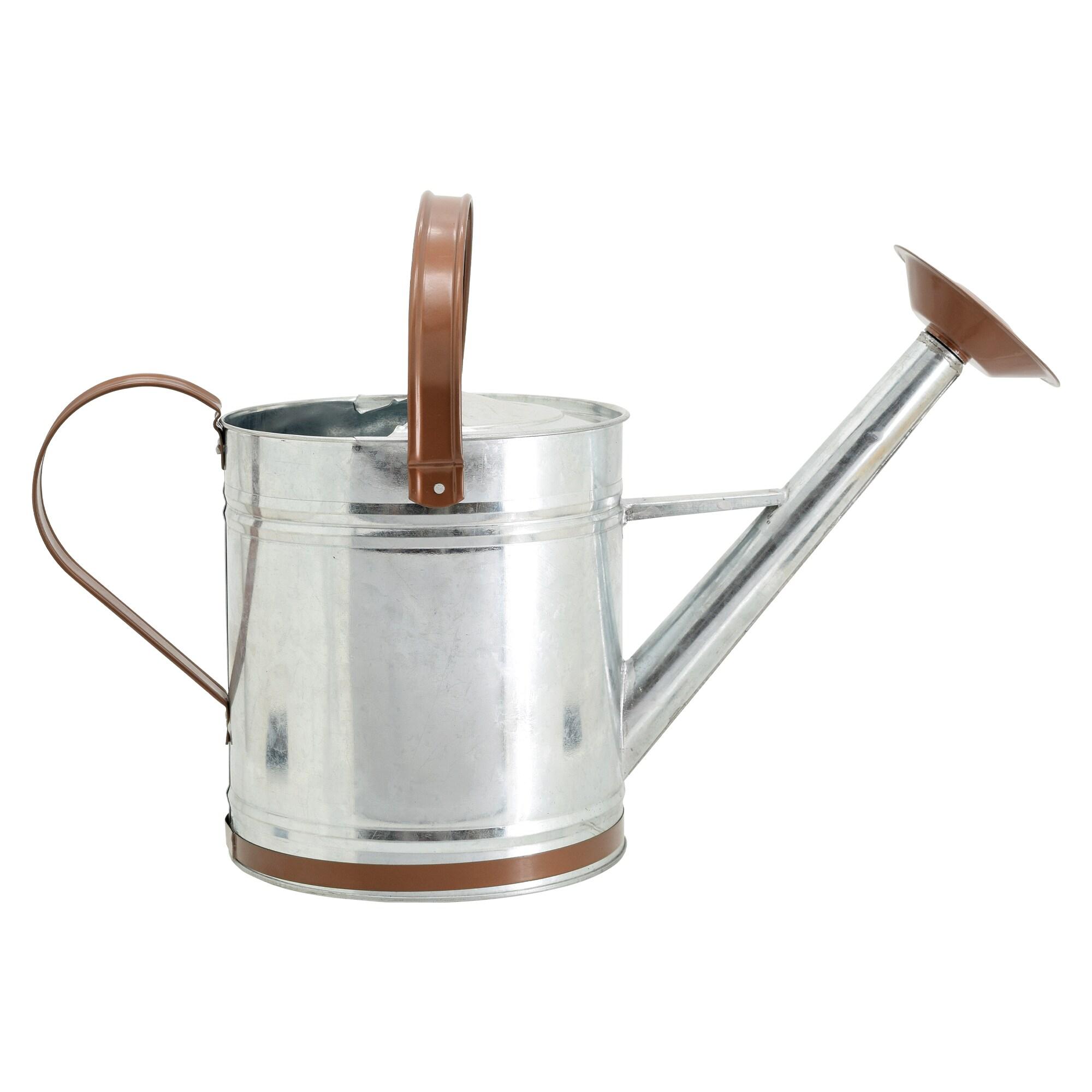 Classic 1.3 Gallon Galvanized Metal Watering Can with Brown Handles