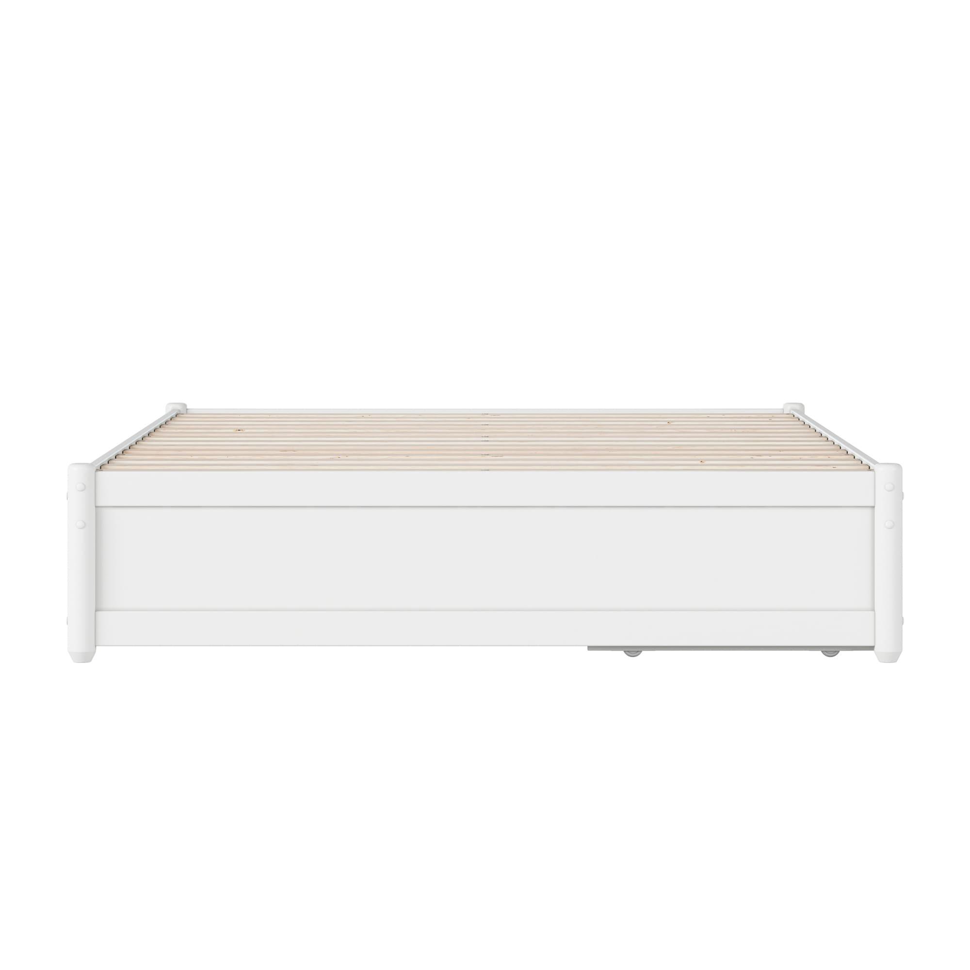 Barcelona Full Solid Wood Panel Platform Bed with Storage Drawers in White