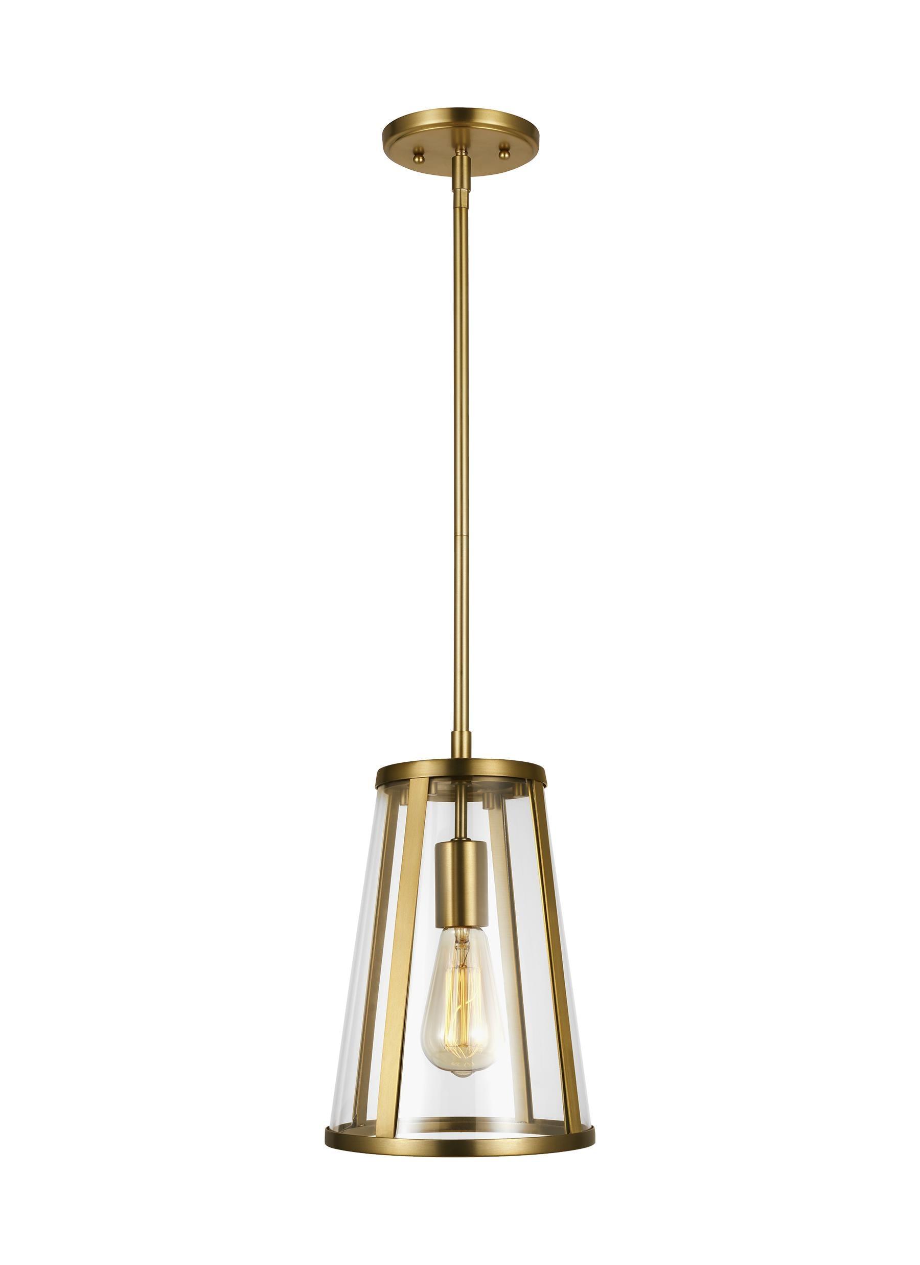 Burnished Brass Mini Drum Pendant with Clear Glass Shade