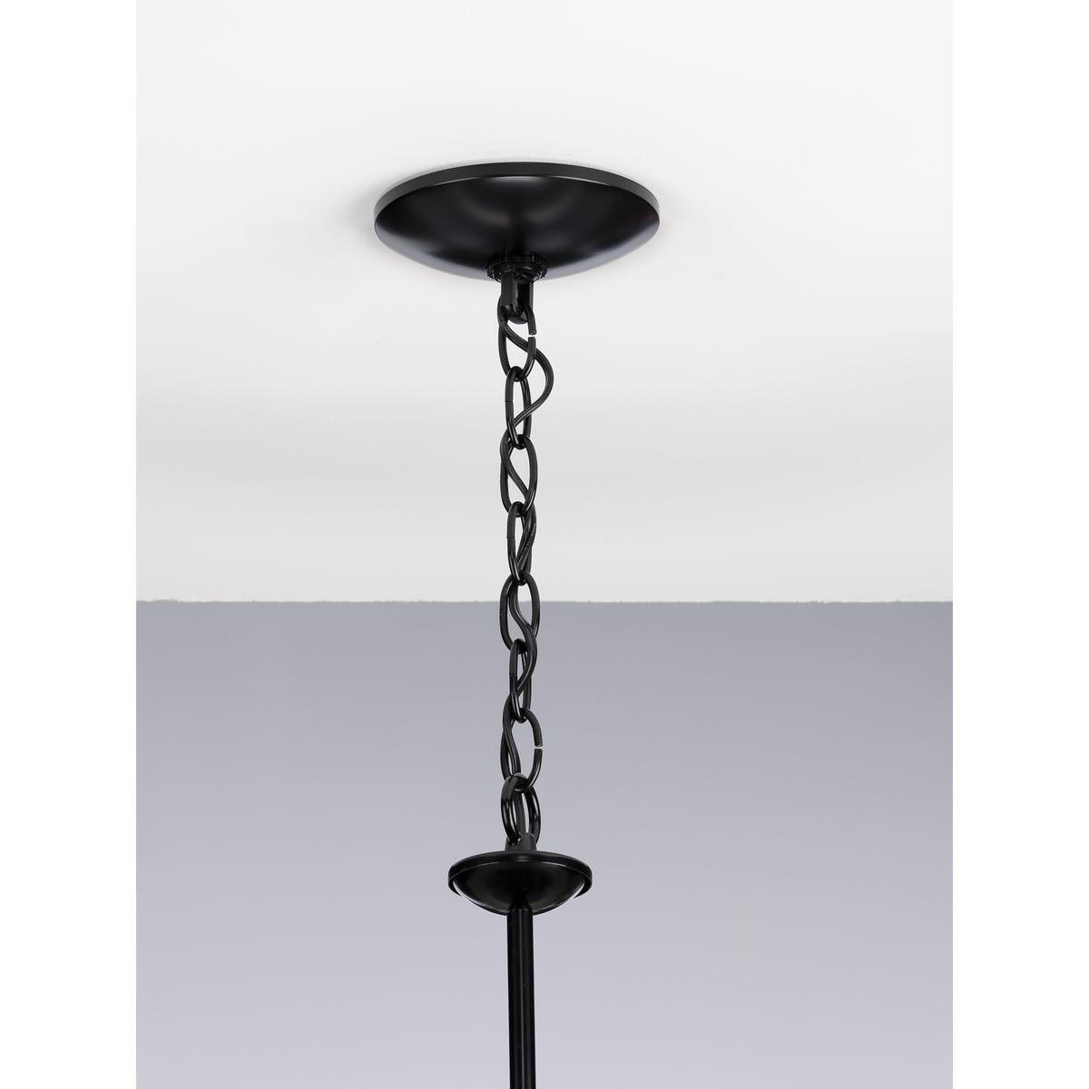 Progress Lighting, Drum Shade Collection, 5-Light Pendant, Black Finish, Harvest Linen Shade