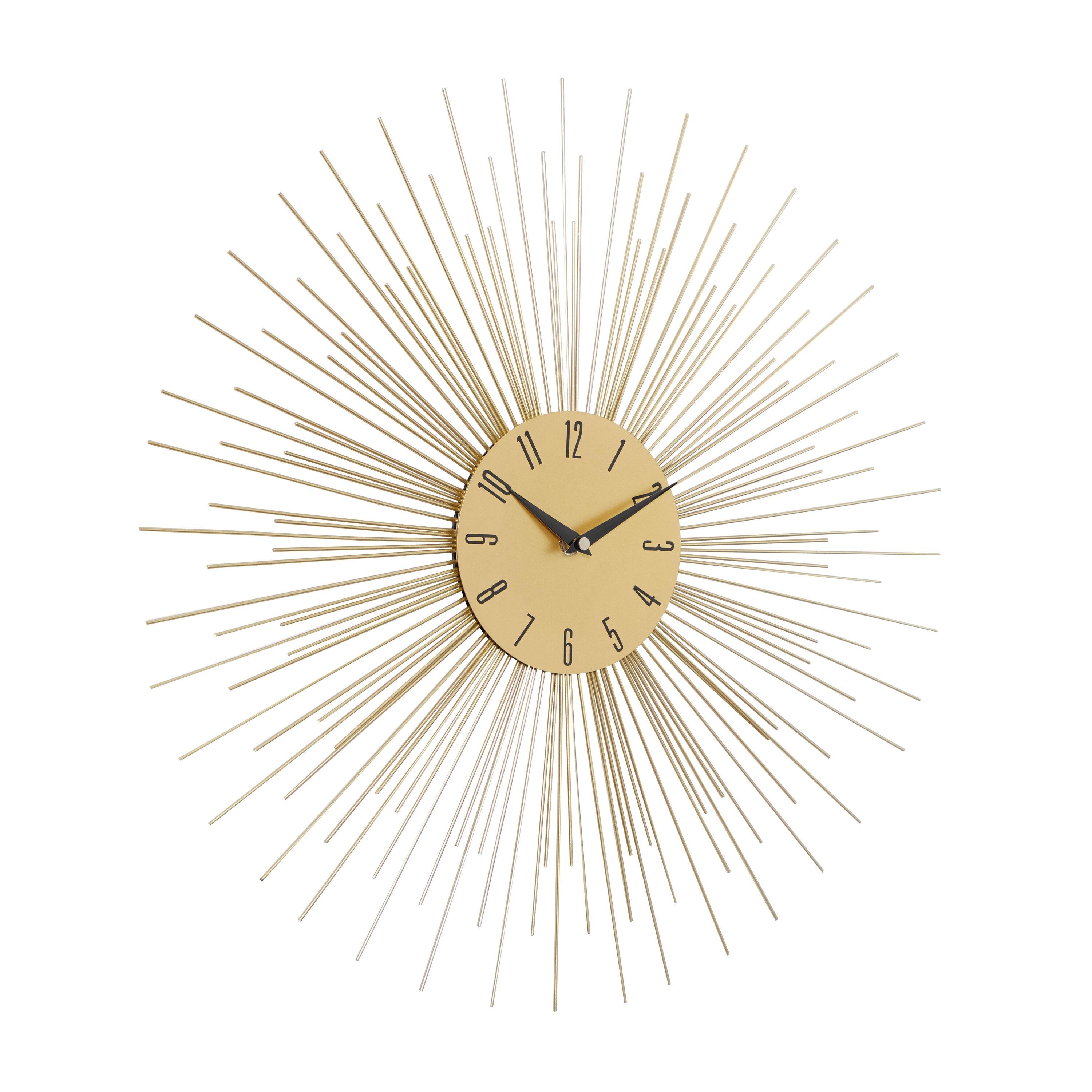 DecMode 19" Gold Metal Starburst Wall Clock with Black Accents