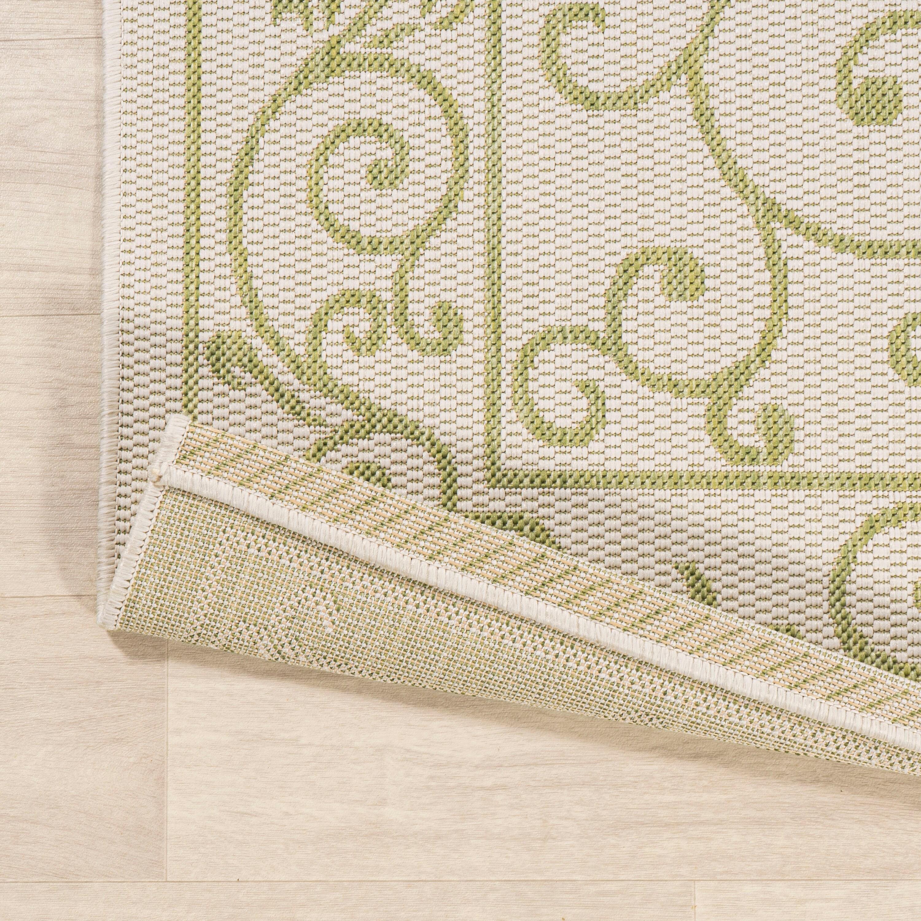 9' x 12' Charleston Vintage Filigree Textured Weave Indoor/Outdoor Area Rug, Cream/Green - JONATHAN Y