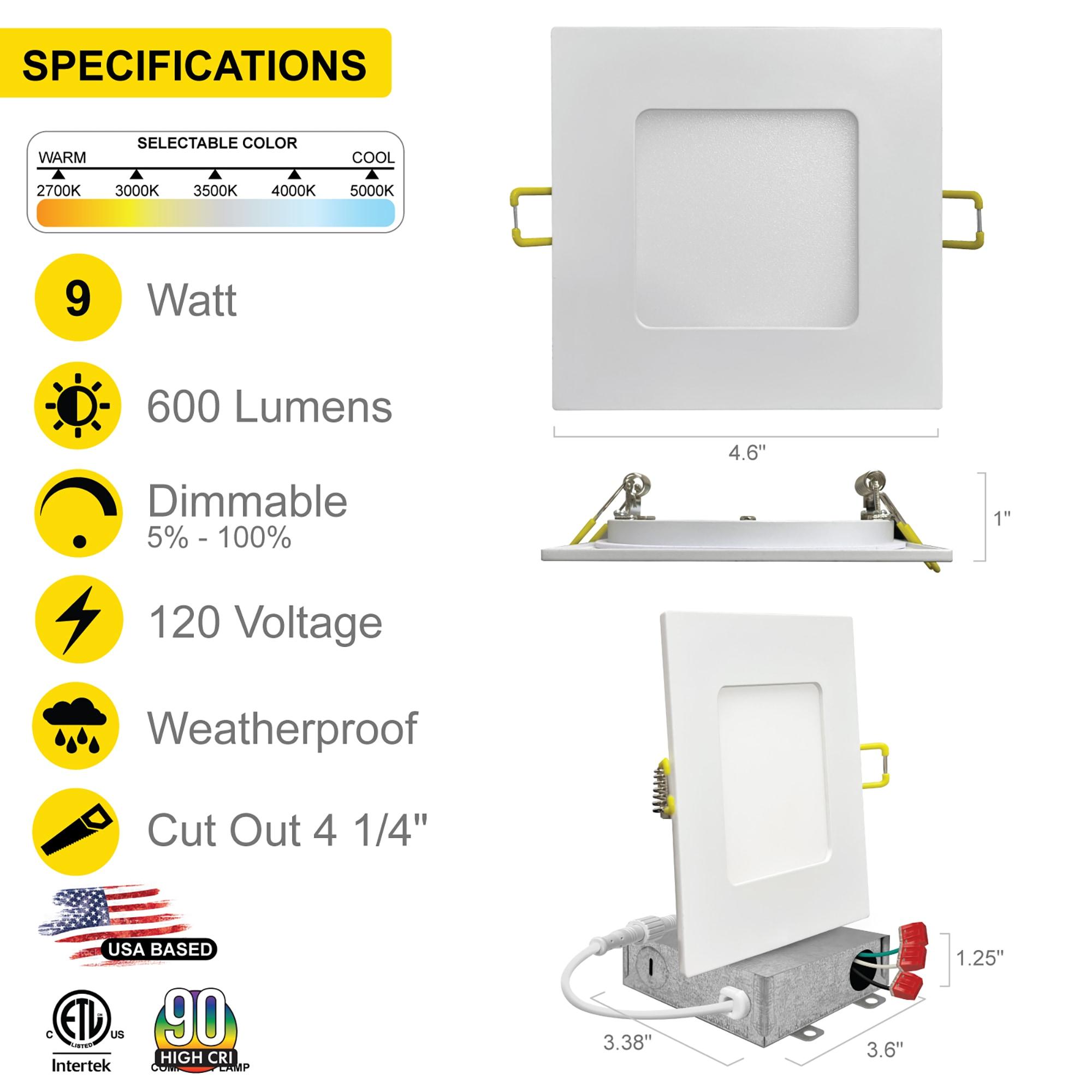 4 in. Slim Canless Square LED Recessed Light 12W 5CCT Dimmable IC Rated 550LM Black Trim 12PK