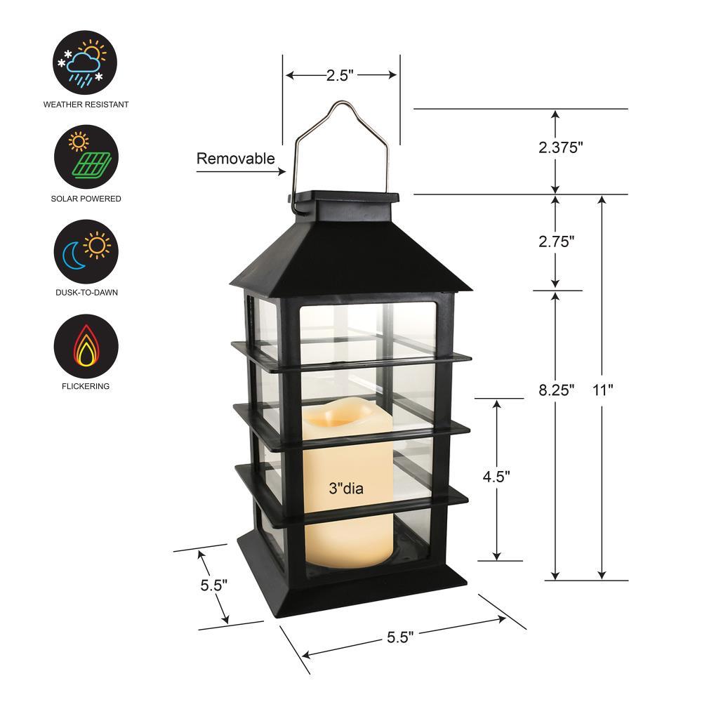 LumaBase Solar Powered Lantern with LED Candle - Horizontal Black