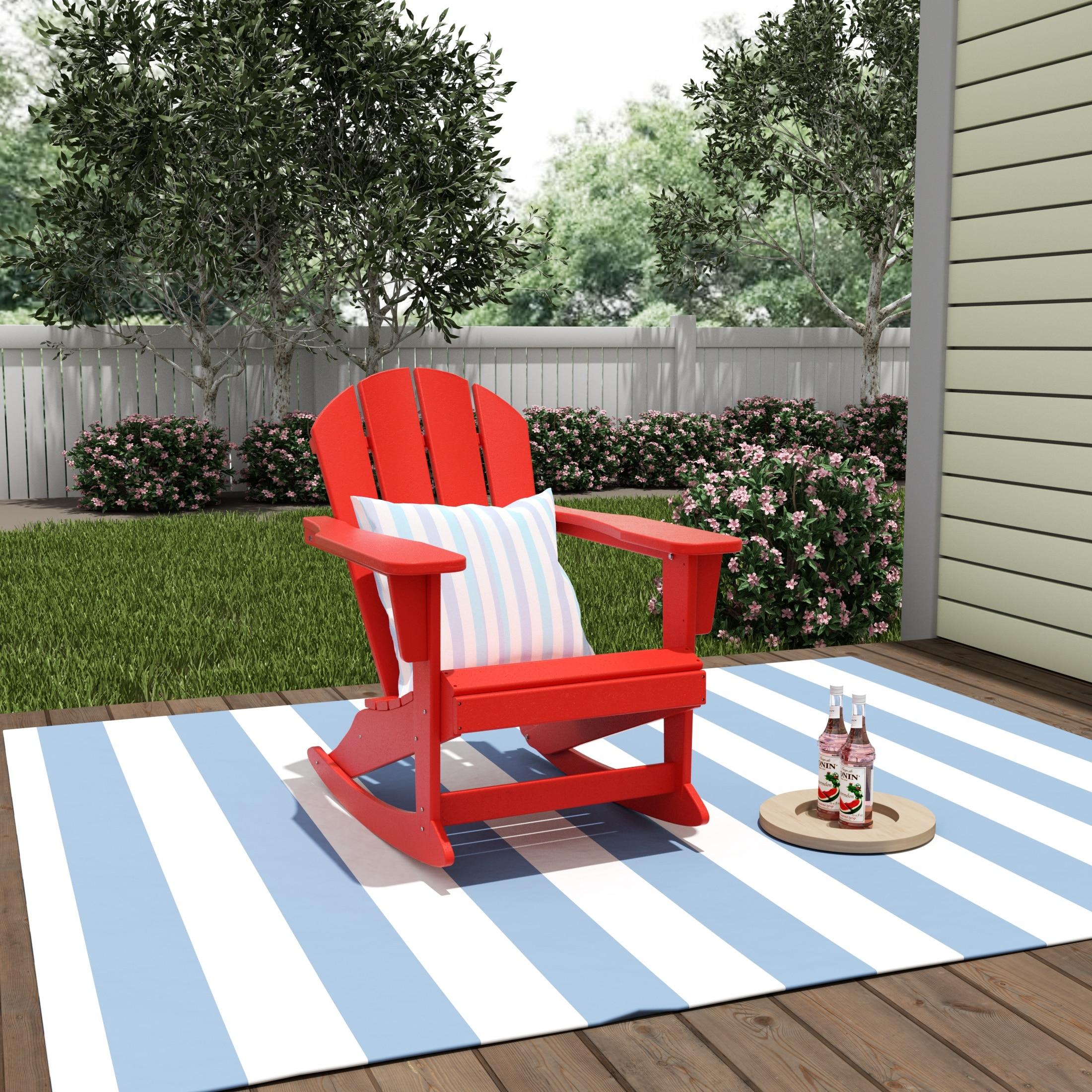 JUSTLET Plastic Adirondack Rocking Chair,HDPE All-Weather Outdoor Rocking Adirondack Chair for Porch, Patio, Balcony,Red