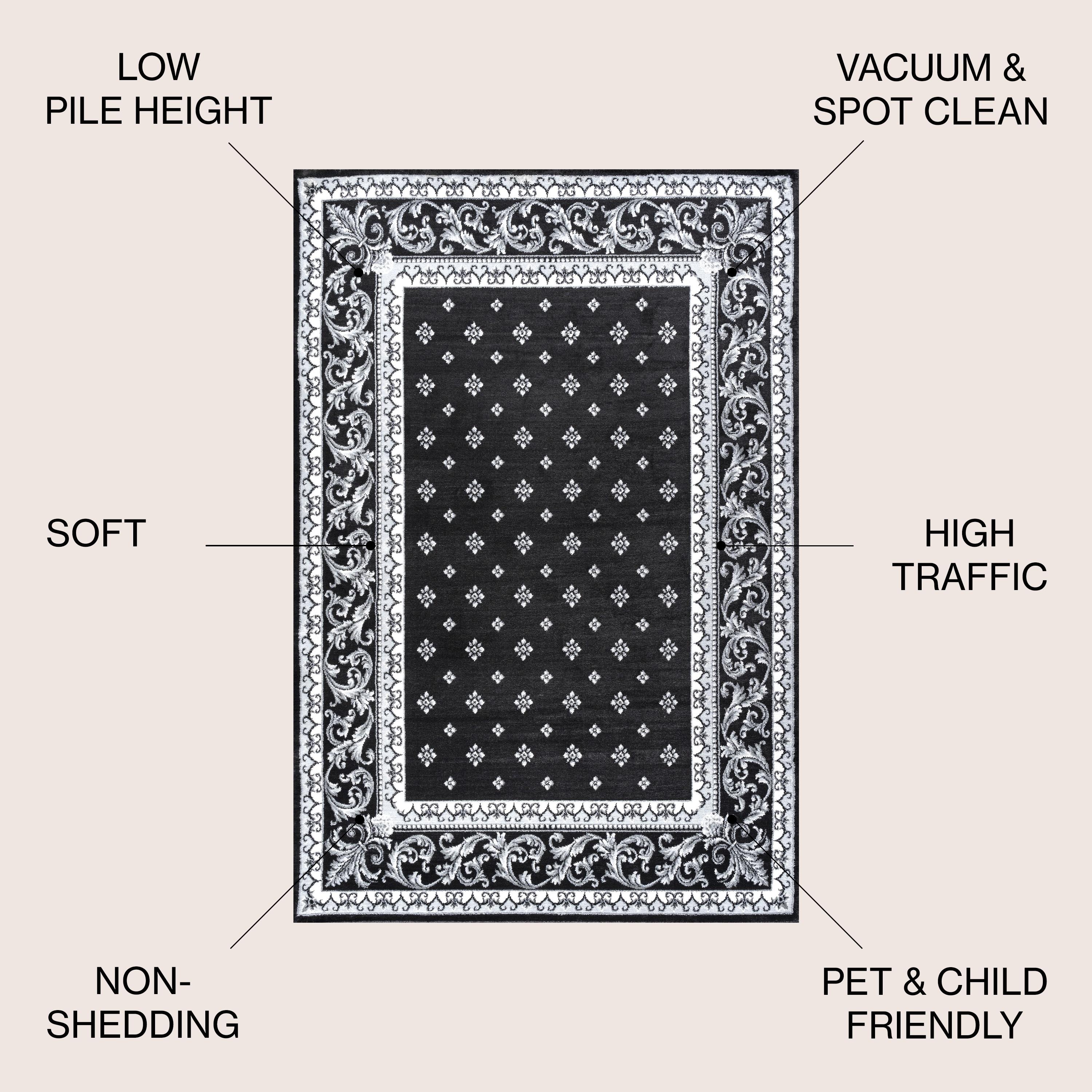 3'x 5' Acanthus French Border Area Rug, Black/Gray - JONATHAN Y