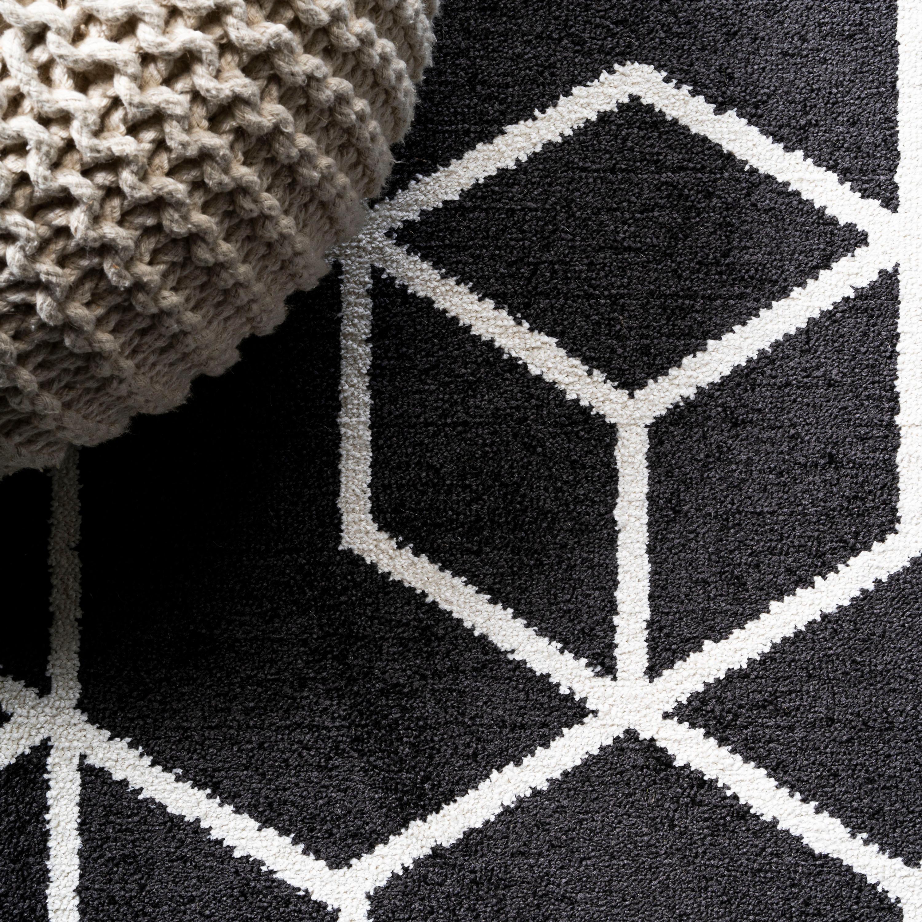 3'x5' Tumbling Blocks Modern Geometric Area Rug, Black/White - JONATHAN Y