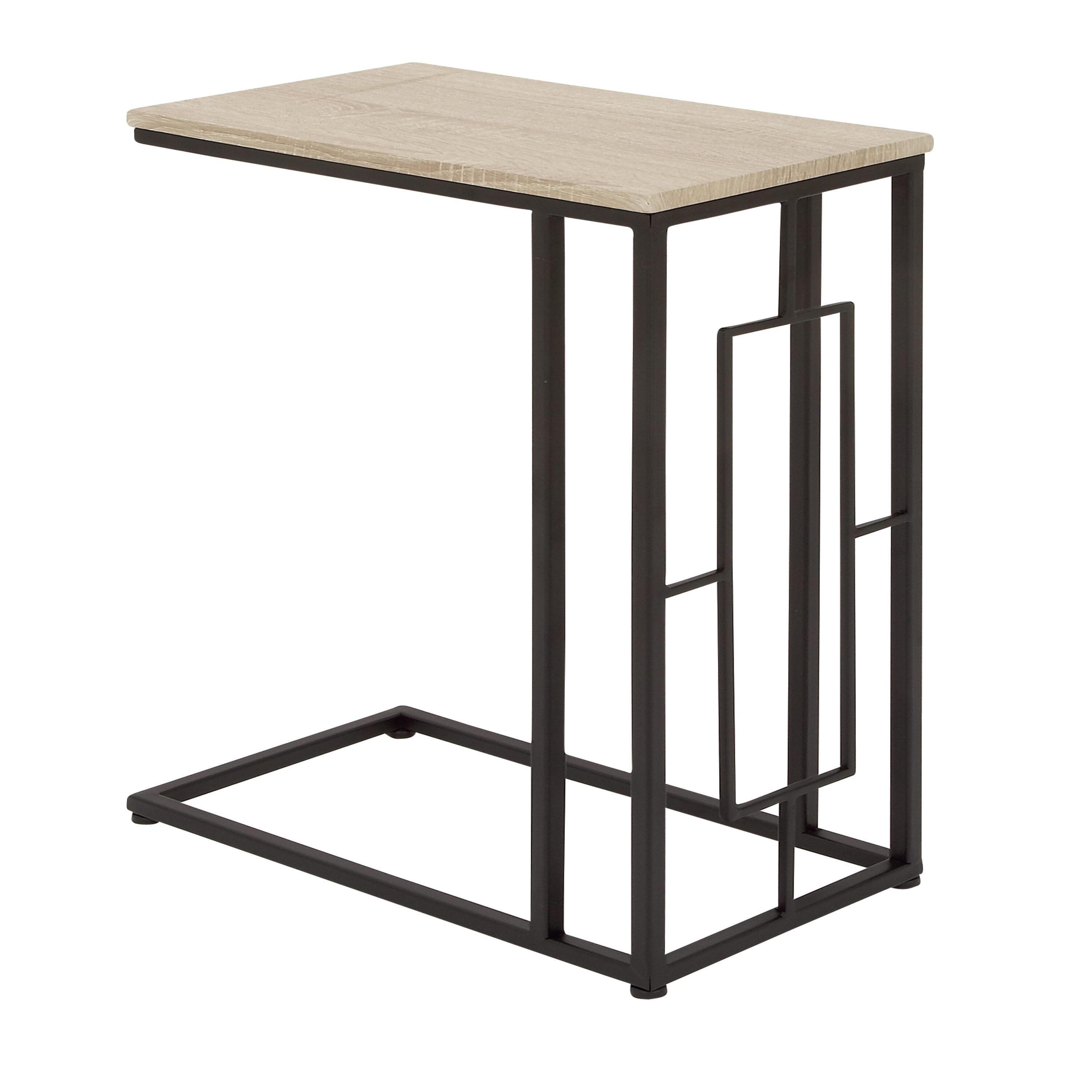 Olivia & May Contemporary Iron and Wood Accent Table Black: Sofa Side C-Table, Narrow Tray End Table