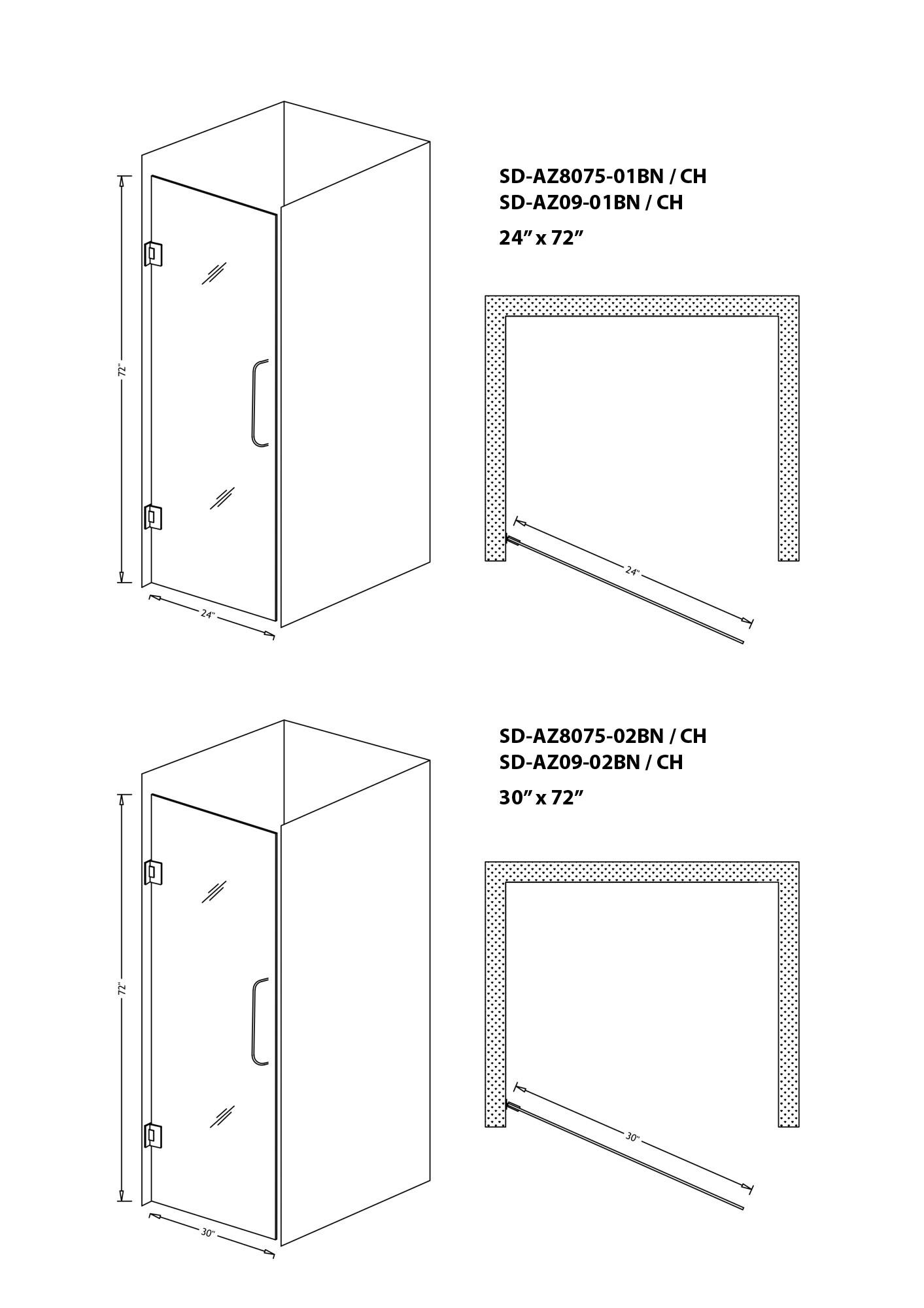 Passion 24" W x 72" H Hinged Frameless Shower Door with Tsunami Guard