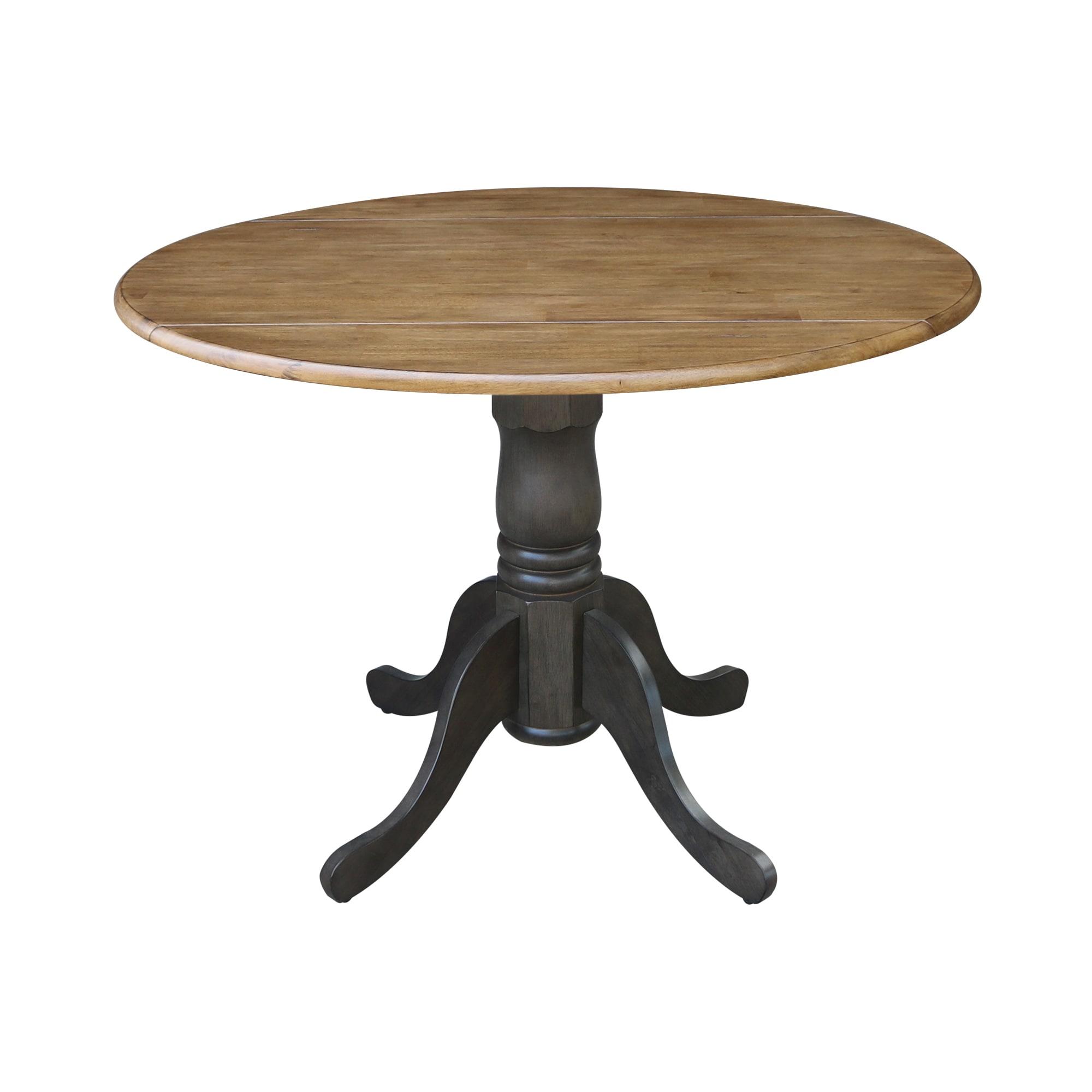 42" Mason Round Dual Drop Leaf Extendable Dining Table Hickory/Washed Coal - International Concepts: Solid Parawood, Pedestal Base