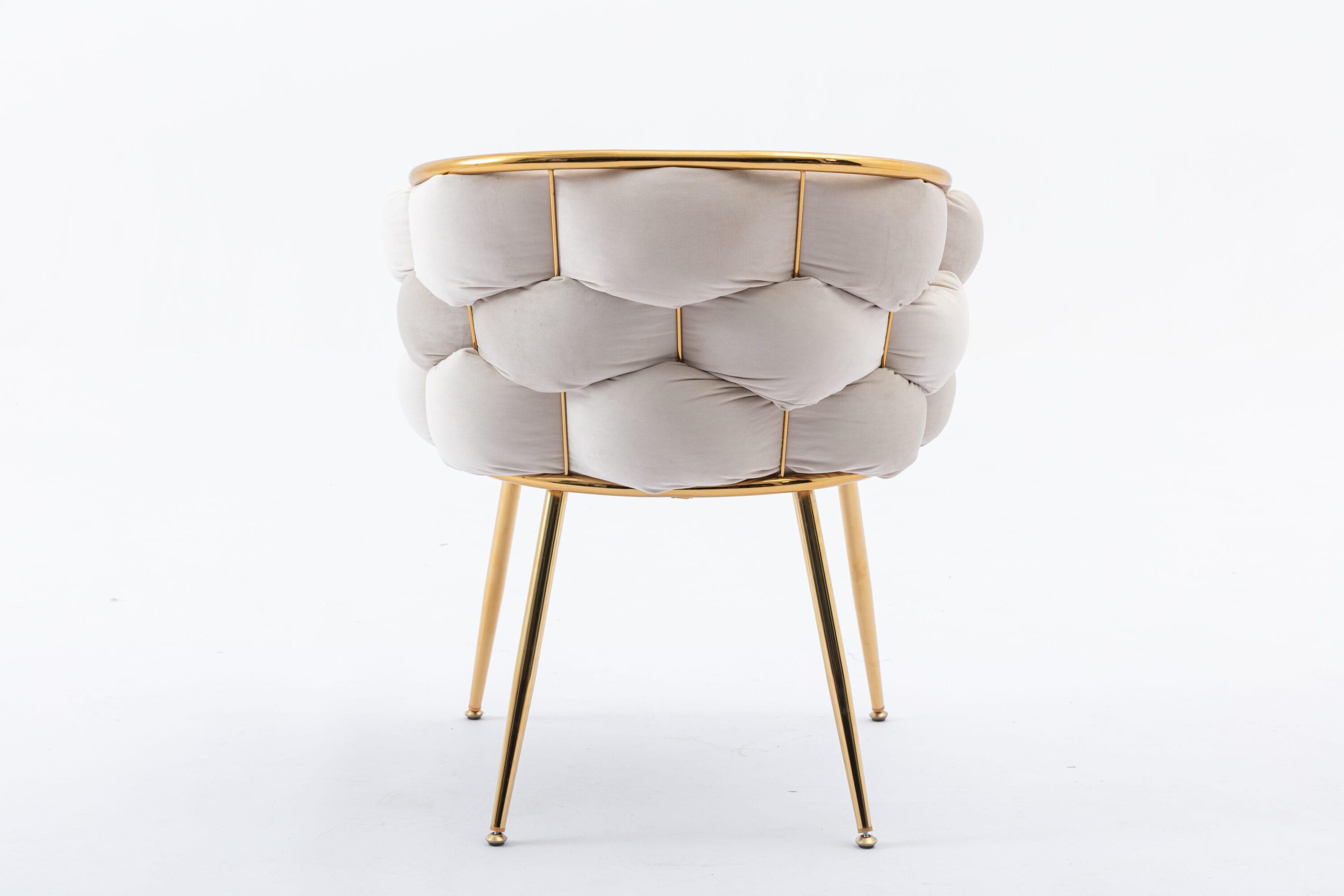 1 PC Modern Velvet Upholstered Accent Chair with Curved Tufted Backrest, Beige-ModernLuxe