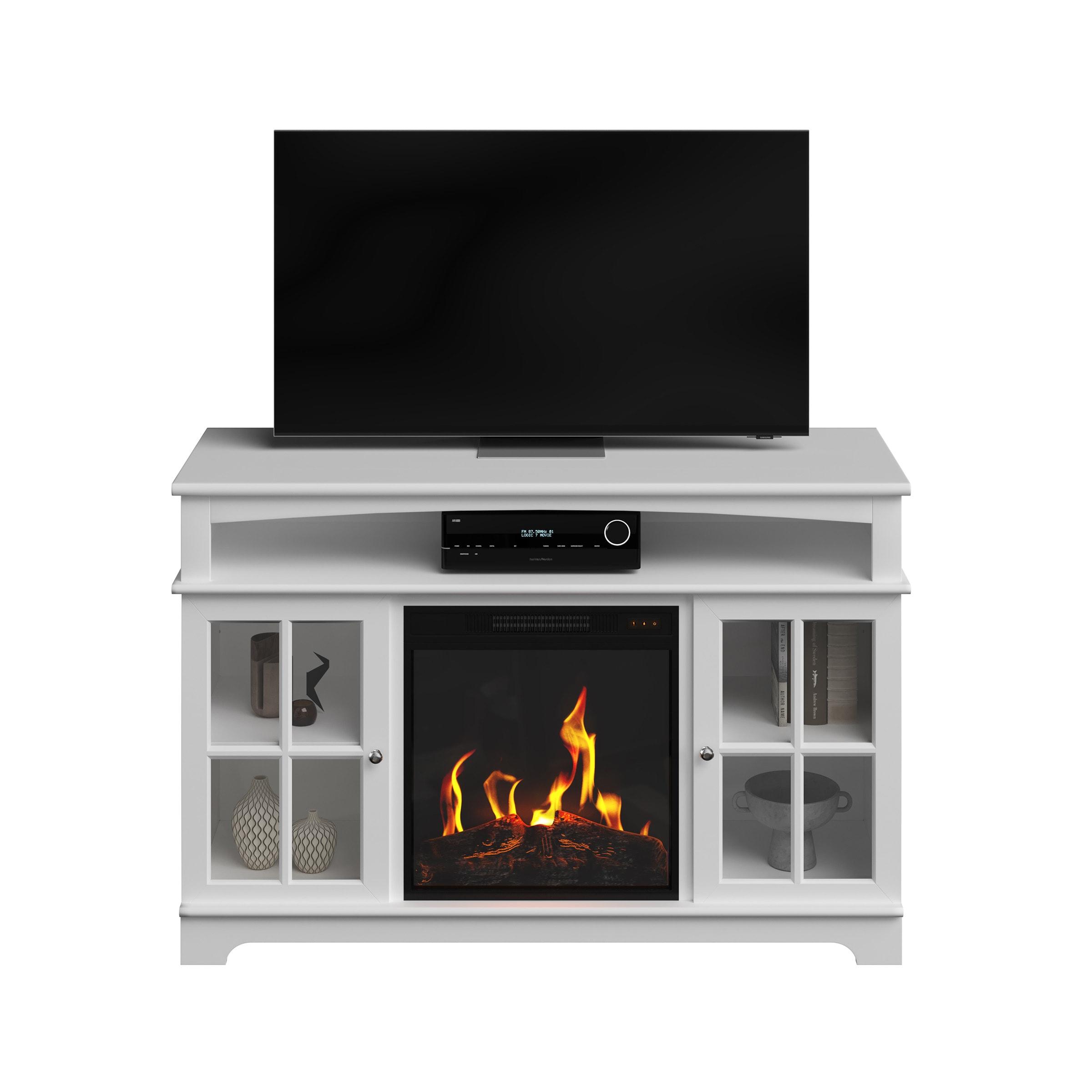 TV Stand with Electric Fireplace Fits TVs up to 50-Inches - Media Console with Storage Cabinet, Adjustable Heat, and LED Flames by Northwest (White)