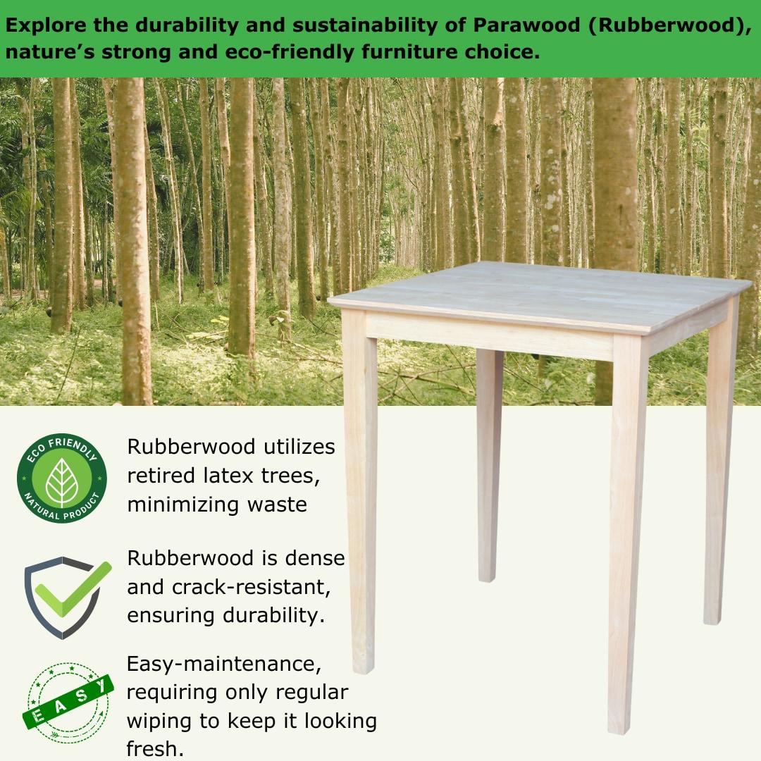 30" Square Solid Wood Counter Height Table with Shaker Legs Unfinished - International Concepts