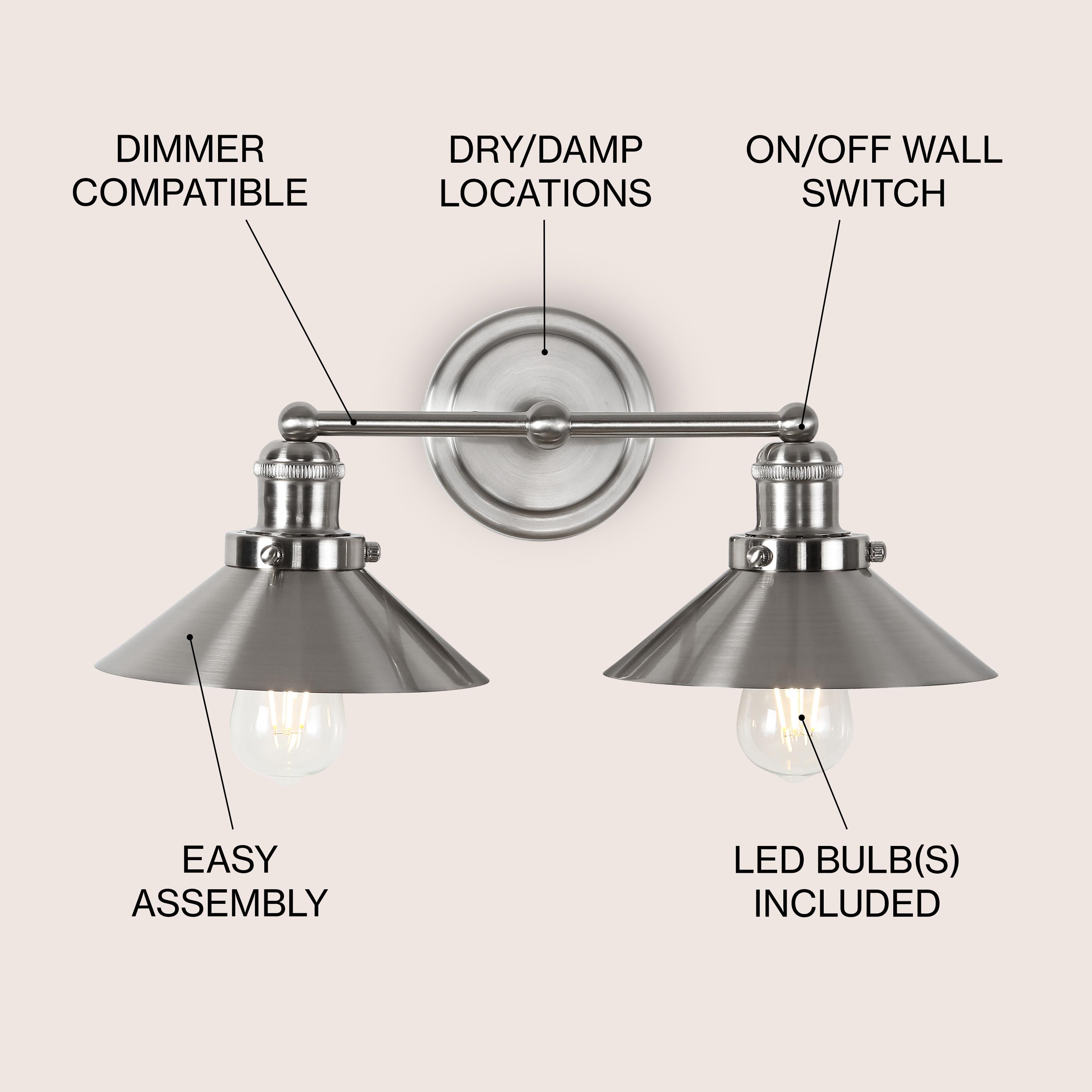 July 17.5 in. 2-Light Nickel Metal Vanity Light