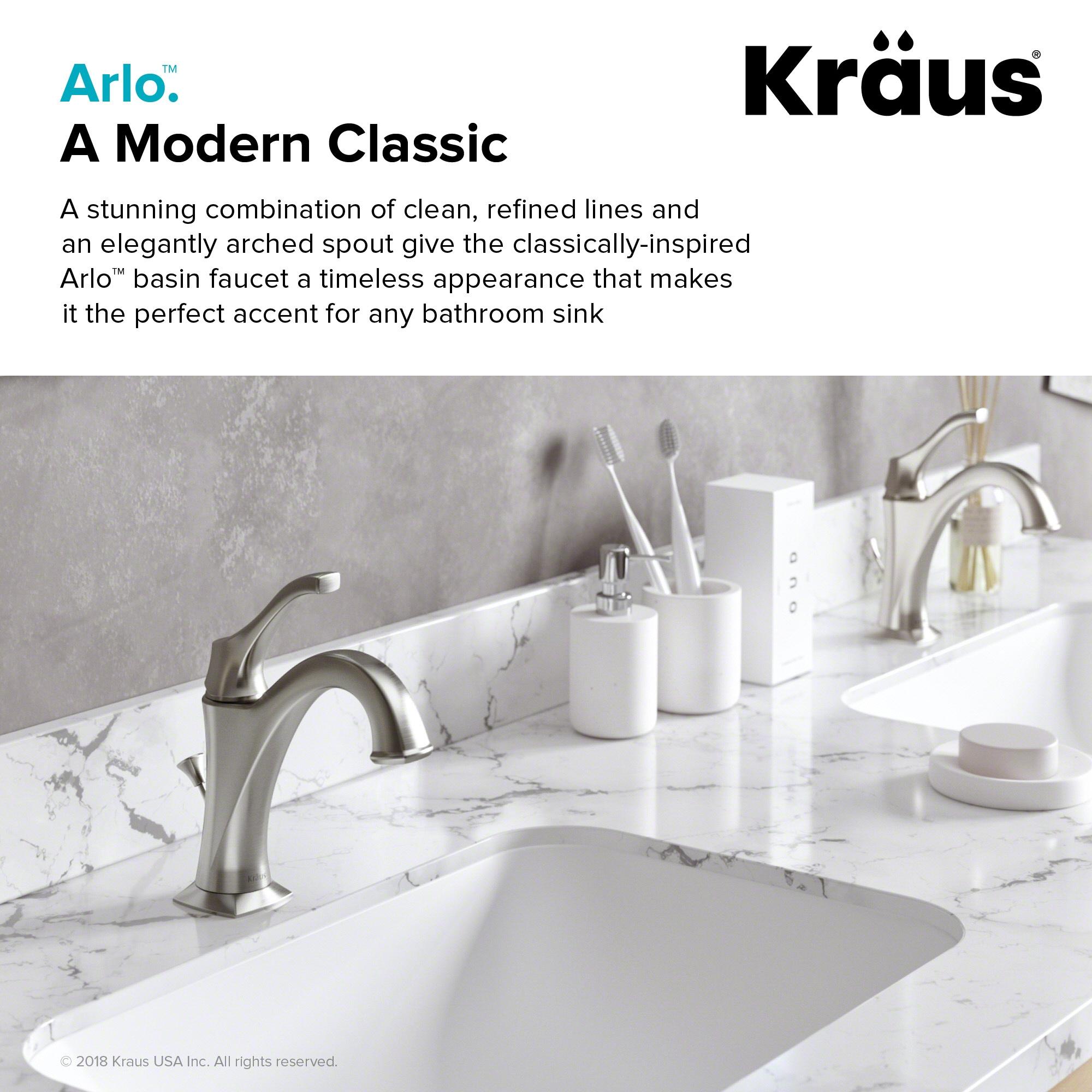 Kraus Arlo Single Hole 1-Handle WaterSense Bathroom Sink Faucet with Drain and Deck Plate