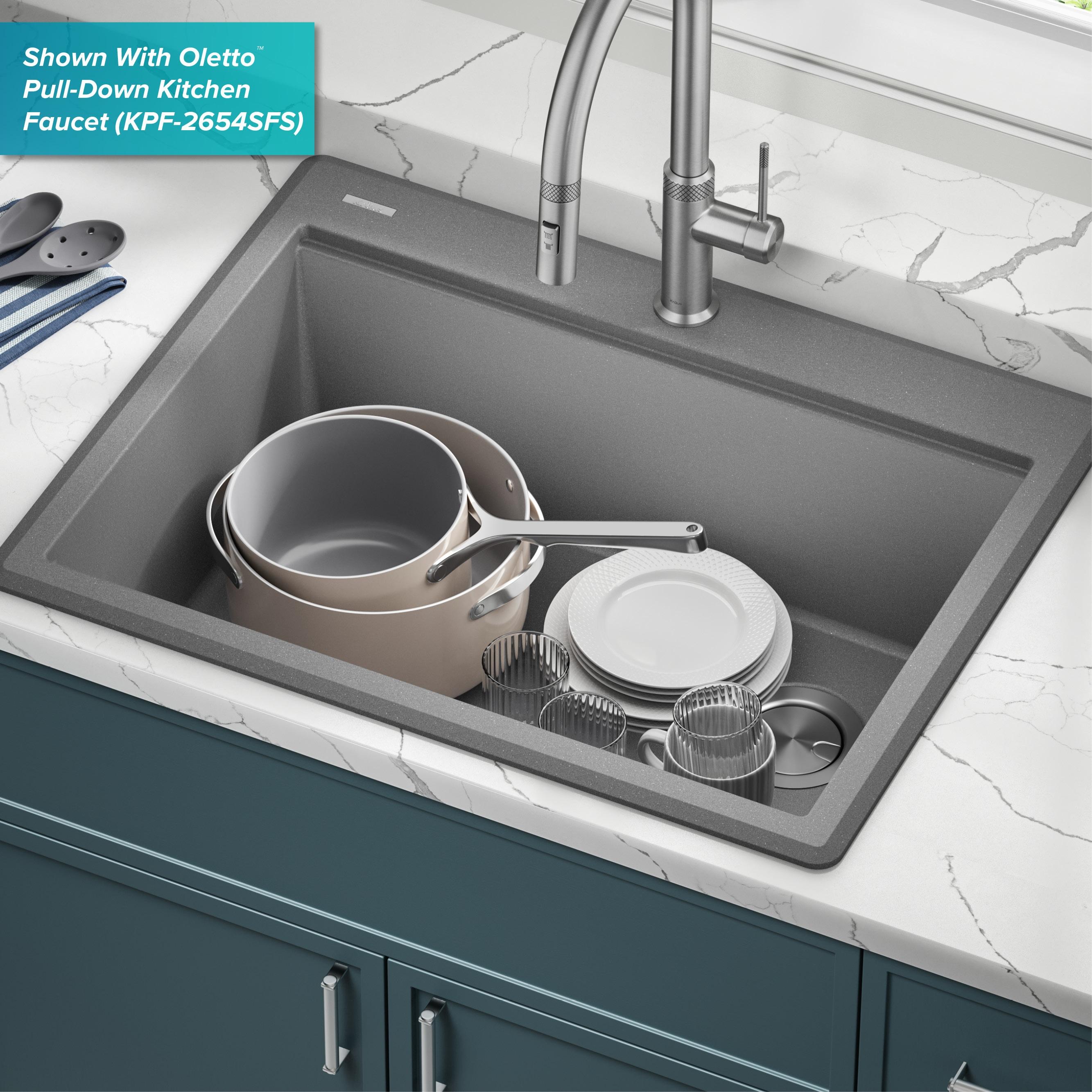 KRAUS Bellucci Granite Composite Workstation Drop-In Top Mount Single Bowl Kitchen Sink with Accessories