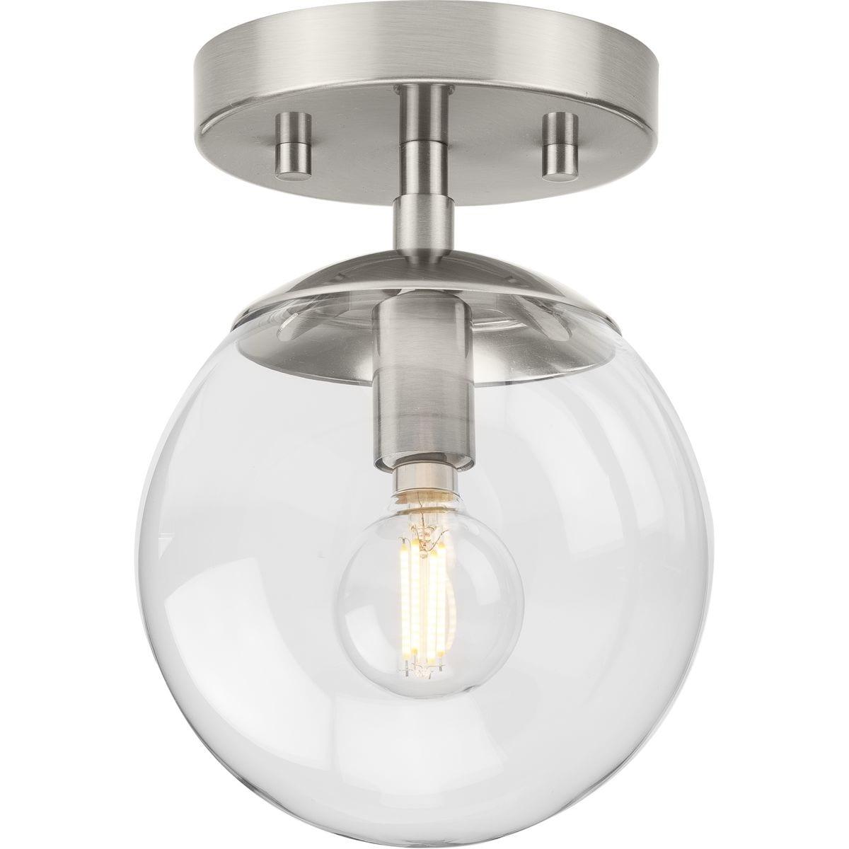 Progress Lighting Atwell 1-Light Flush Mount Ceiling Light, Brushed Nickel, Clear Glass