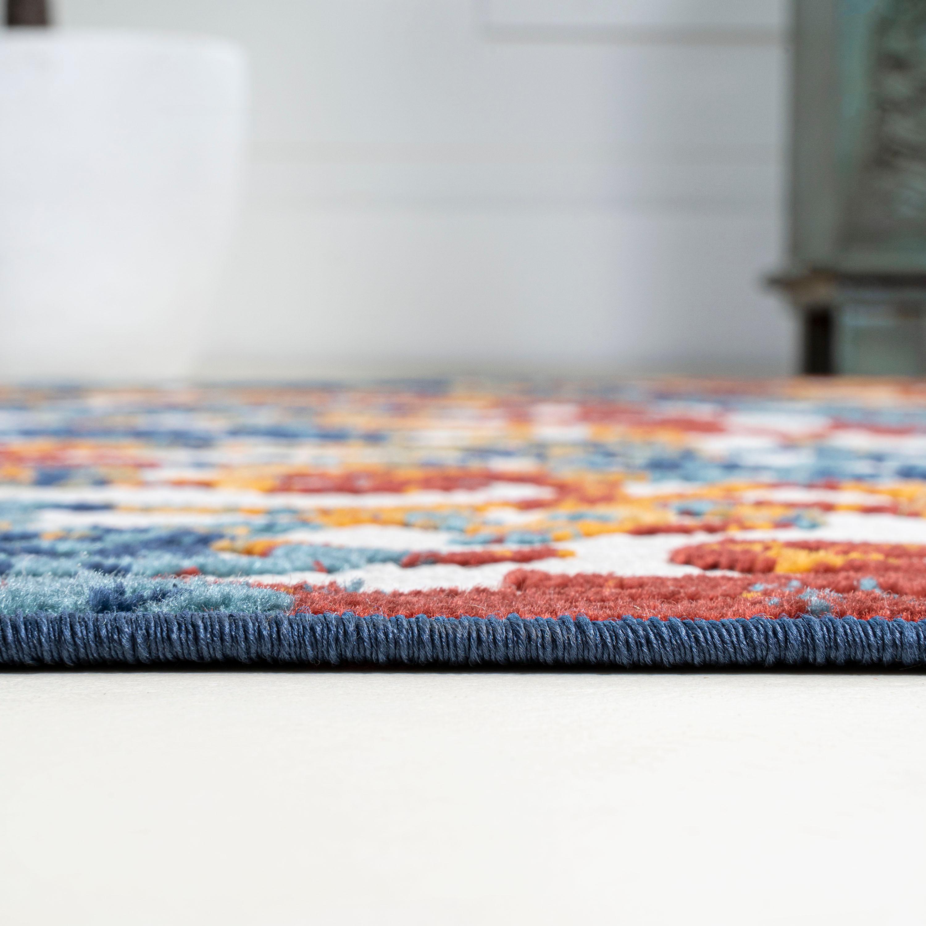 3'x5' Atrani Scroll Trellis Indoor/Outdoor Area Rug, Cream/Blue/Red - JONATHAN Y