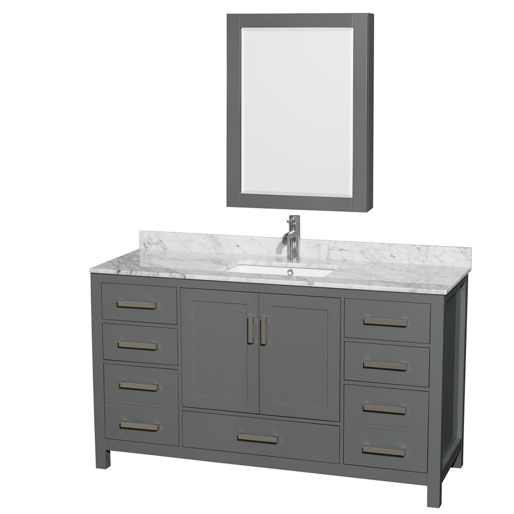 Wyndham Collection Sheffield 60-in Dark Gray with Brushed Chrome Trim Undermount Single Sink Bathroom Vanity with White Carrara Marble Natural Marble Top (Mirror Included)