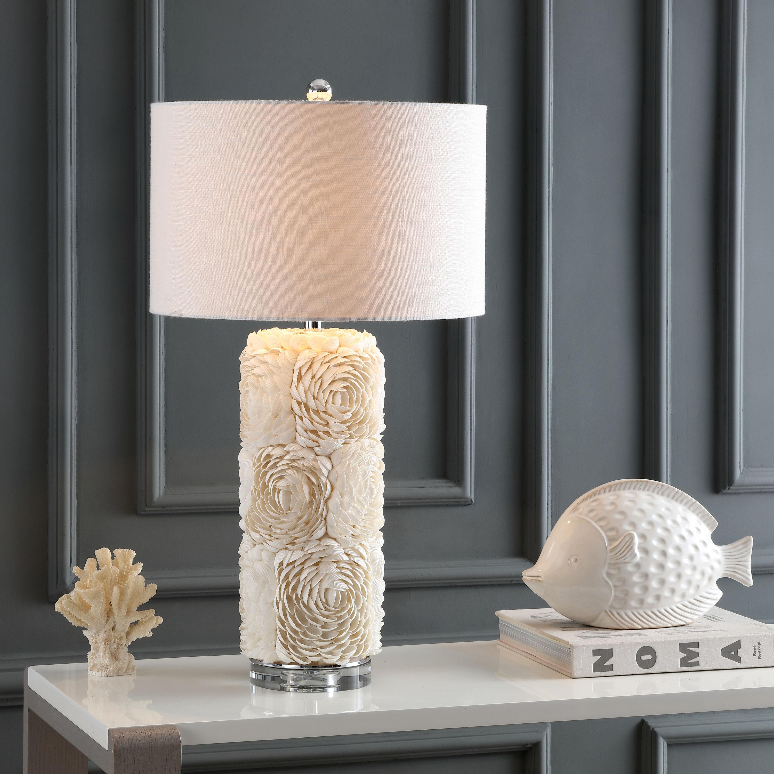 JONATHAN Y Rosette 28.5" Seashell/Resin/Crystal LED Table Lamp, Cream