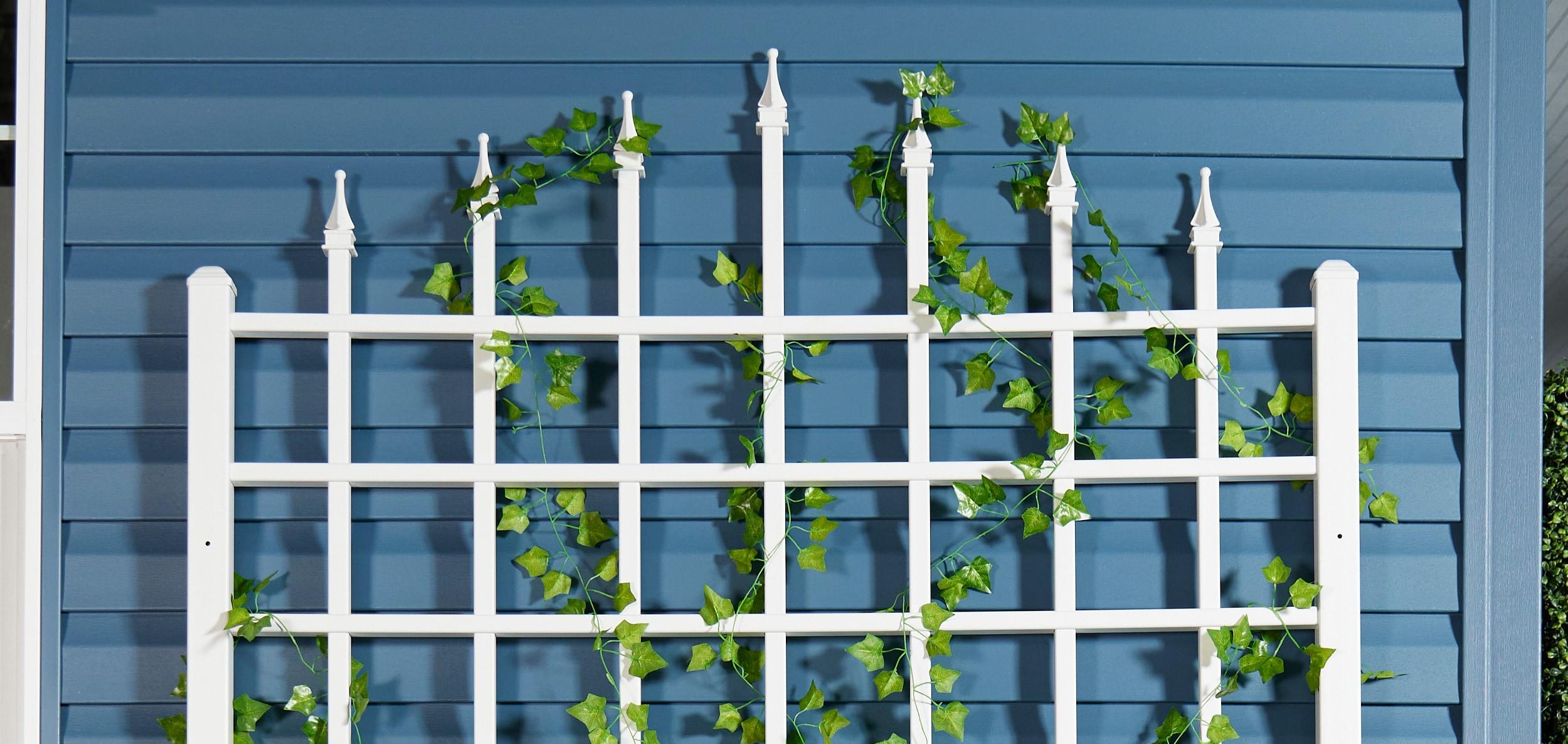 Dura-Trel Winchester 57"x95" PVC Vinyl Outdoor Garden Trellis Support for Vines, Climbing Plants, Flowers, & Vegetables w/Wall Mounting Screws, White