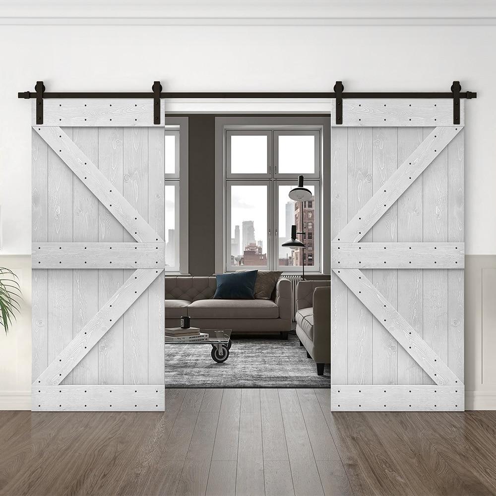 Calhome Paneled Wood Stained K Series Double DIY Barn Door With Sliding Hardware Kit | Wayfair