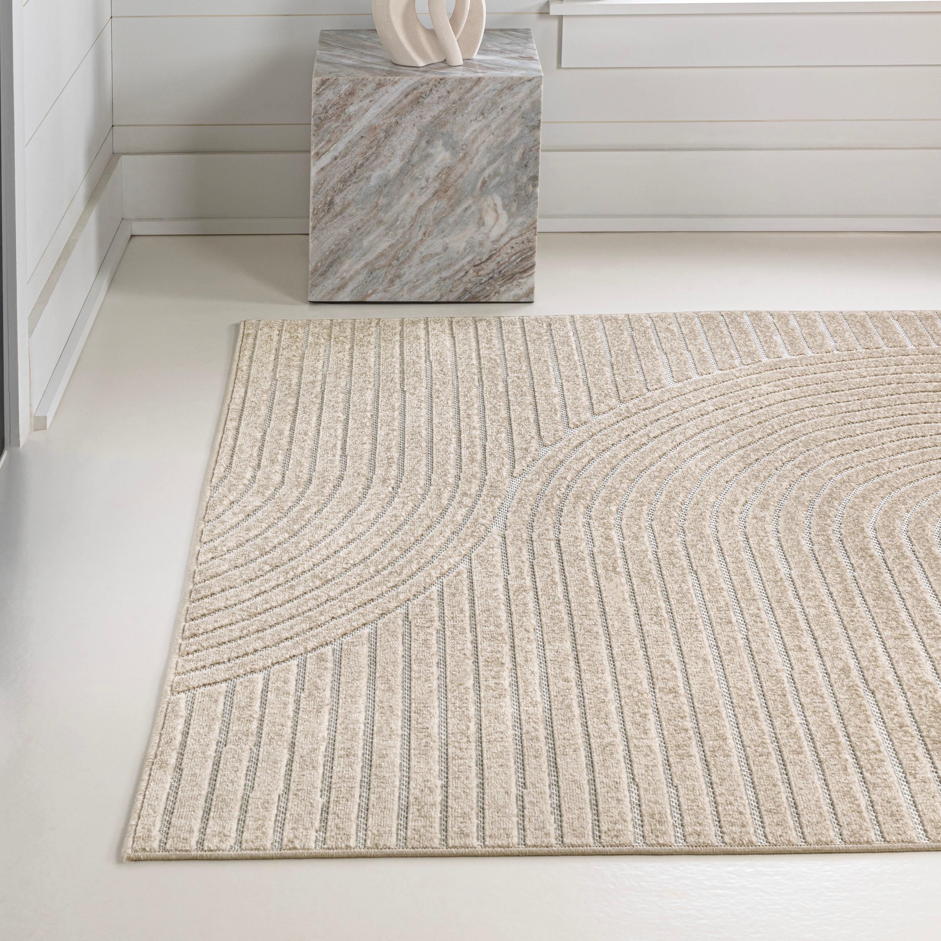 JONATHAN Y Hallie High-Low Minimalist Curve Geometric Beige/Cream 5 ft. x 8 ft. Indoor/Outdoor Area Rug