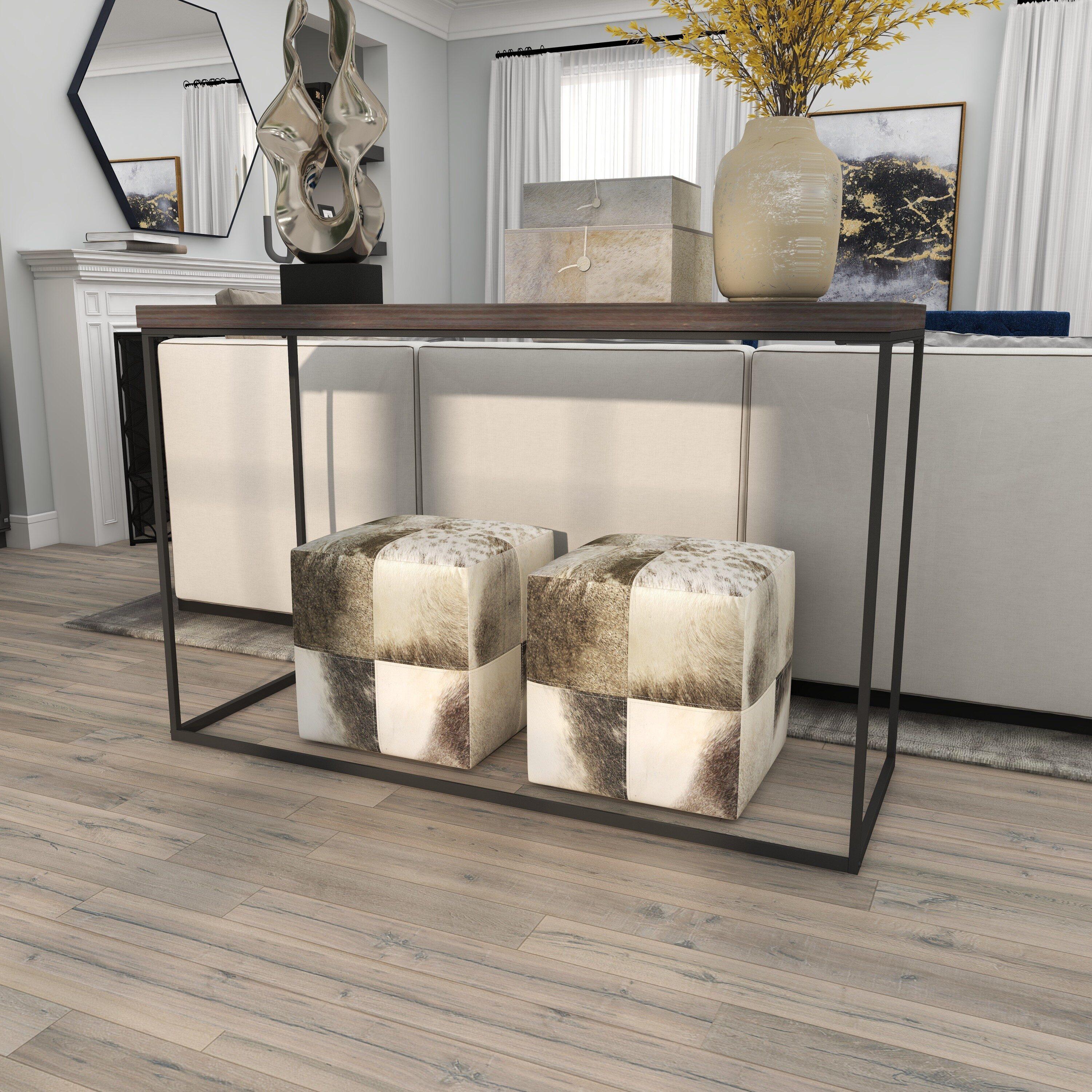 Union Rustic Corneau Wood Minimalistic Dark Brown Console Table with Black Metal Legs