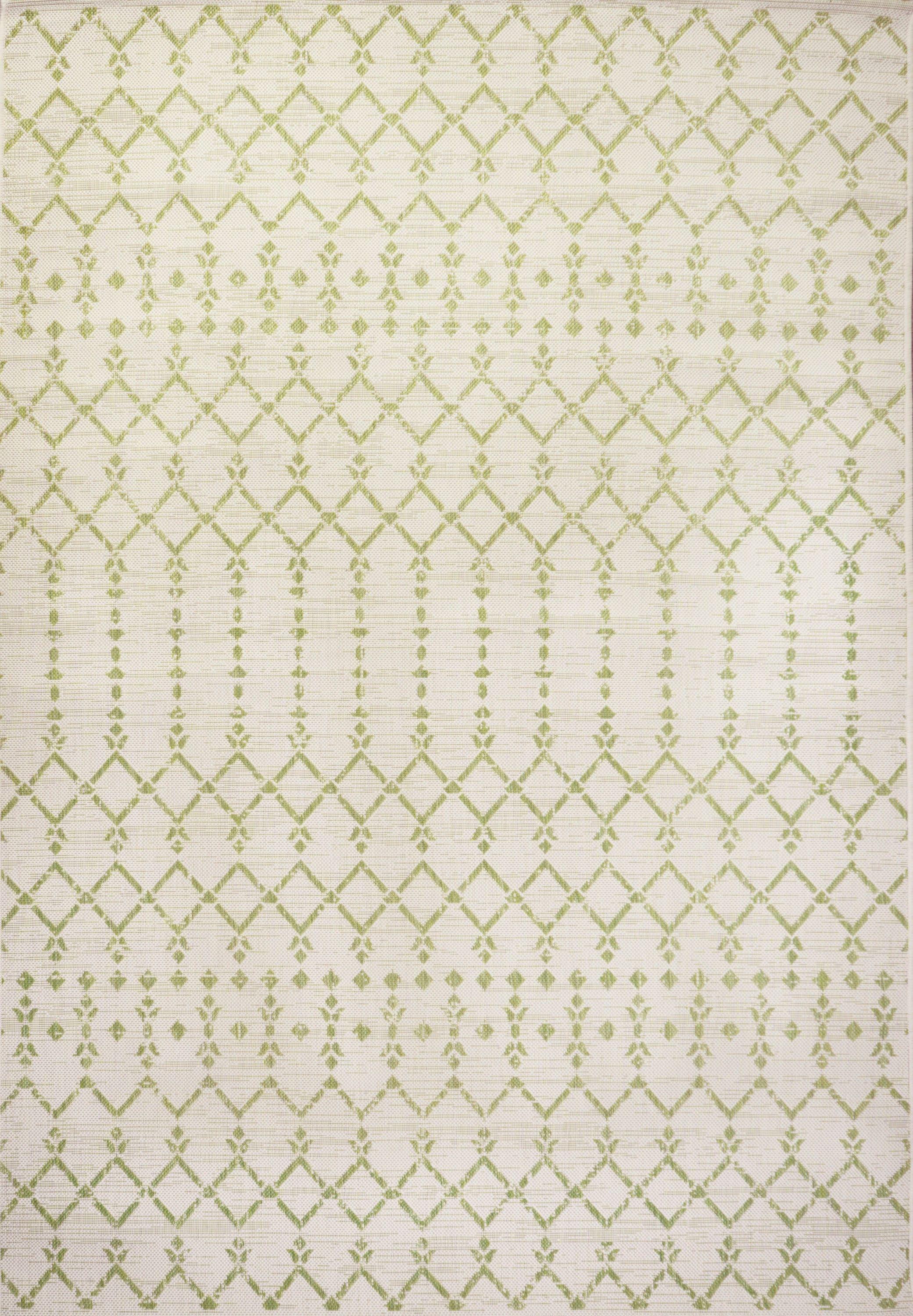 3' x 5' Ourika Moroccan Geometric Textured Weave Indoor/Outdoor Area Rug, Cream/Green - JONATHAN Y