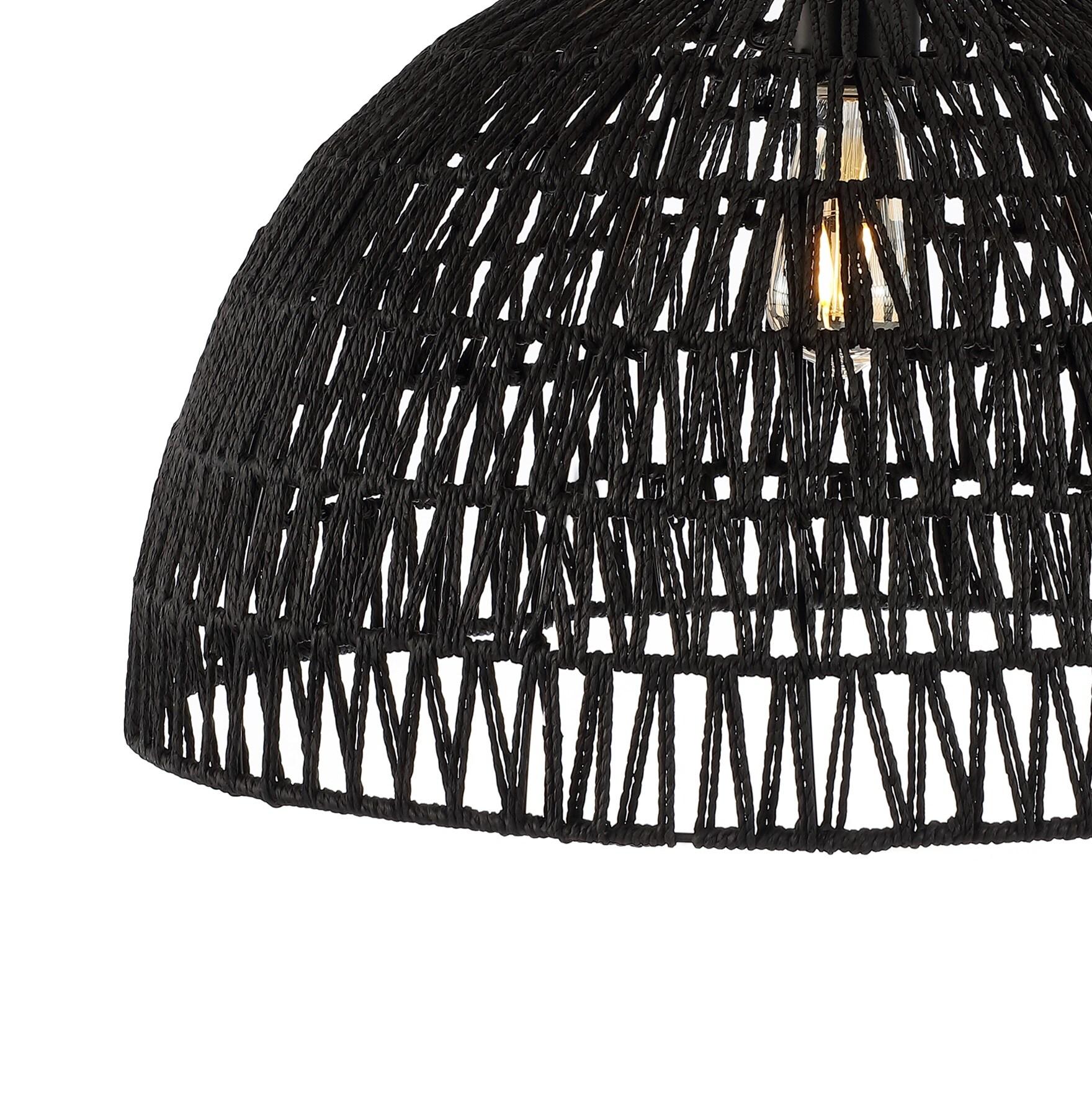Campana 20" 1-Light Bohemian Modern Woven Rope/Iron LED Pendant, Black