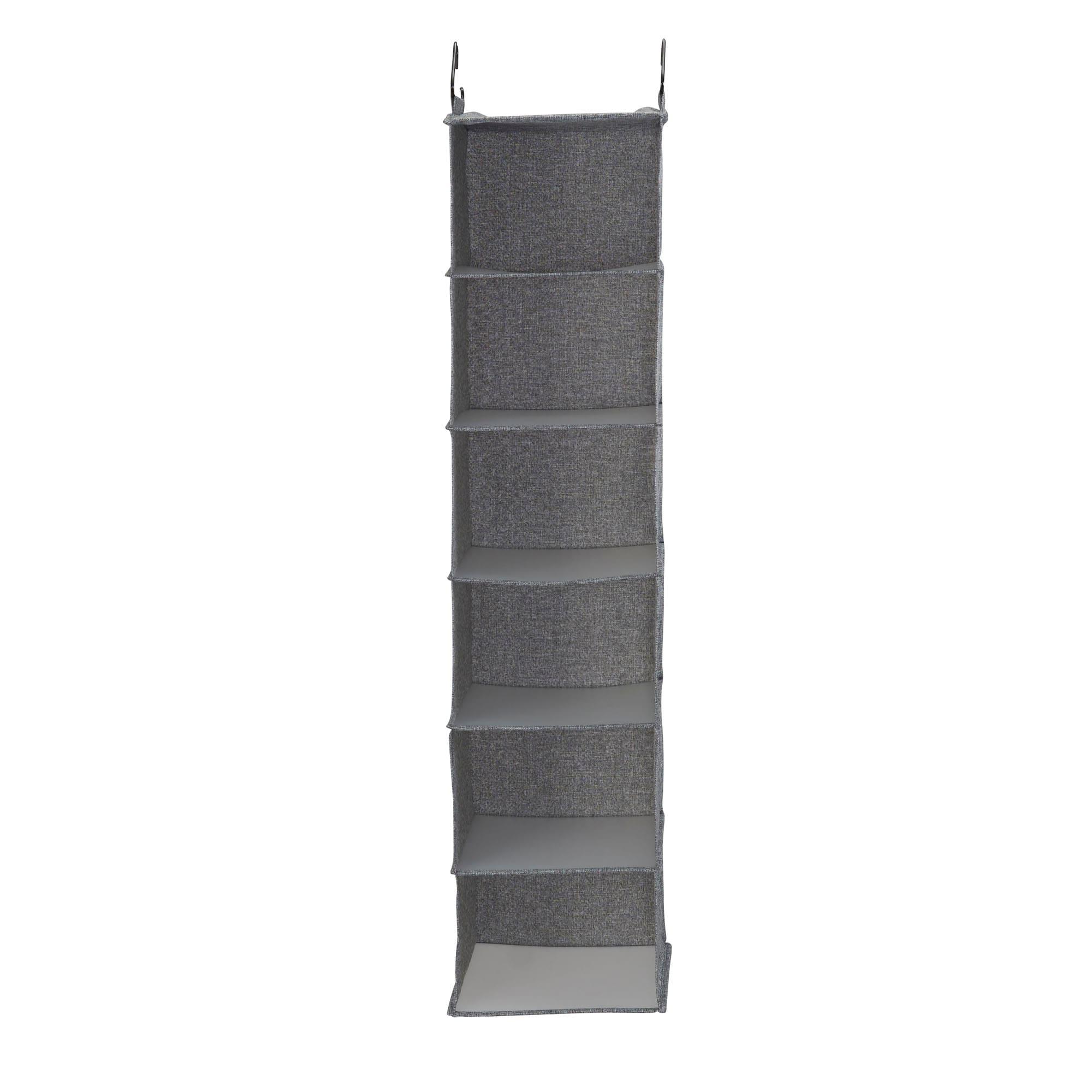 Household Essentials 6 Shelf Hanging Organizer Graphite Linen: Closet Hanging Storage, Fixed Shelves, Gray, 48" Height