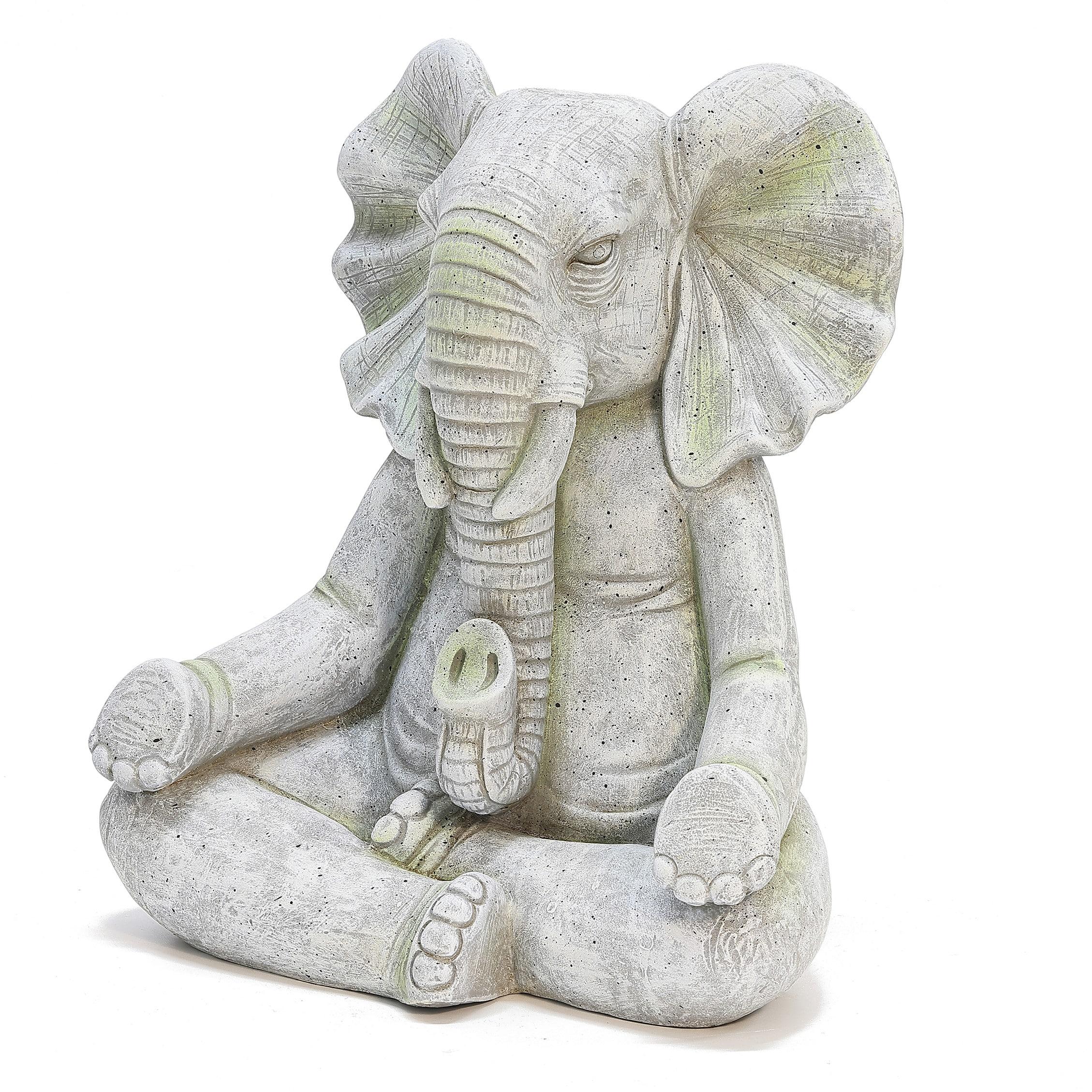 LuxenHome 16.93" LuxenHome Gray MgO Meditating Elephant Statue