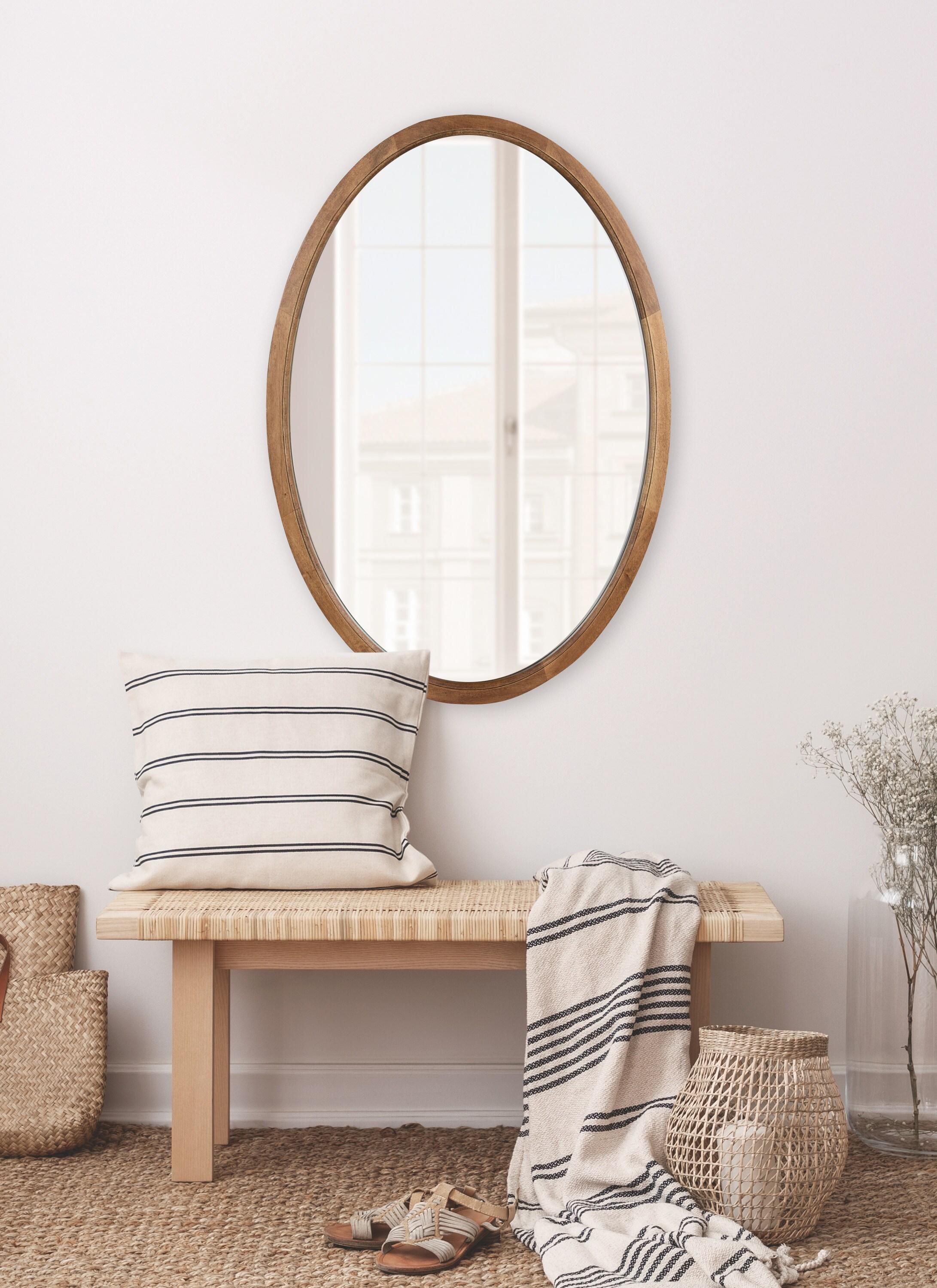 Kate and Laurel Hogan Farmhouse Oval Framed Wall Mirror, 24 x 36, Rustic Brown, Decorative Bulletin Board for Wall