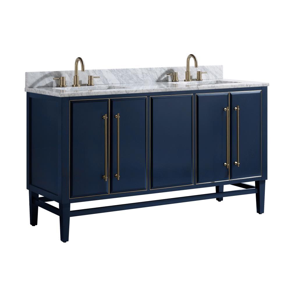 Navy Blue and Gold Double Sink Vanity with Marble Top