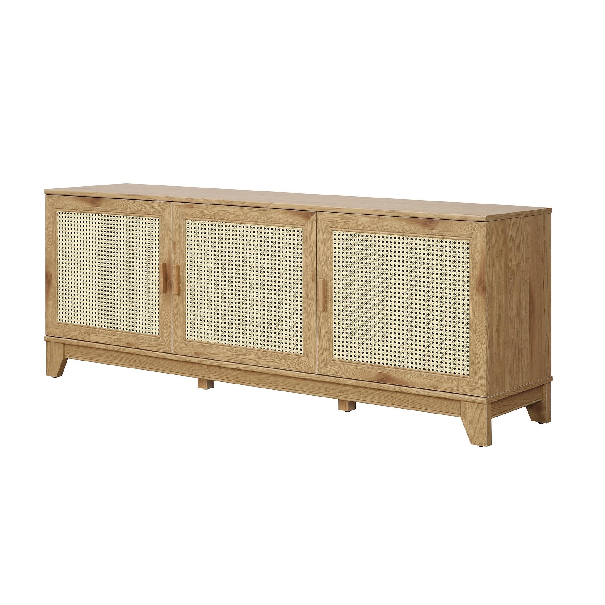 Manhattan Comfort Sheridan Modern 6 Shelf Cane TV Stand for TVs up to 55" Natural: Media Console with Cable Management