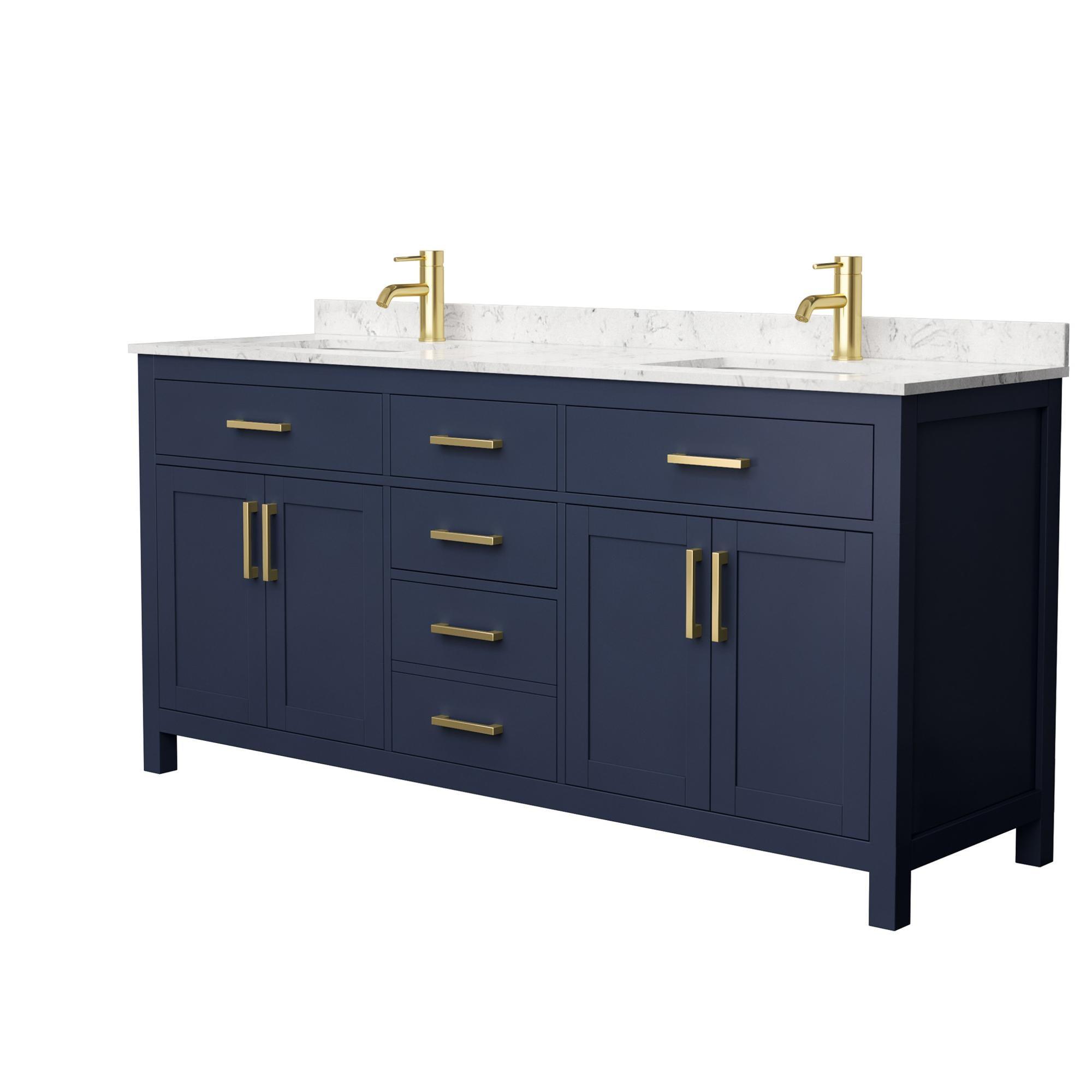 Beckett 72" Dark Blue Double Bathroom Vanity with Carrara Marble Top