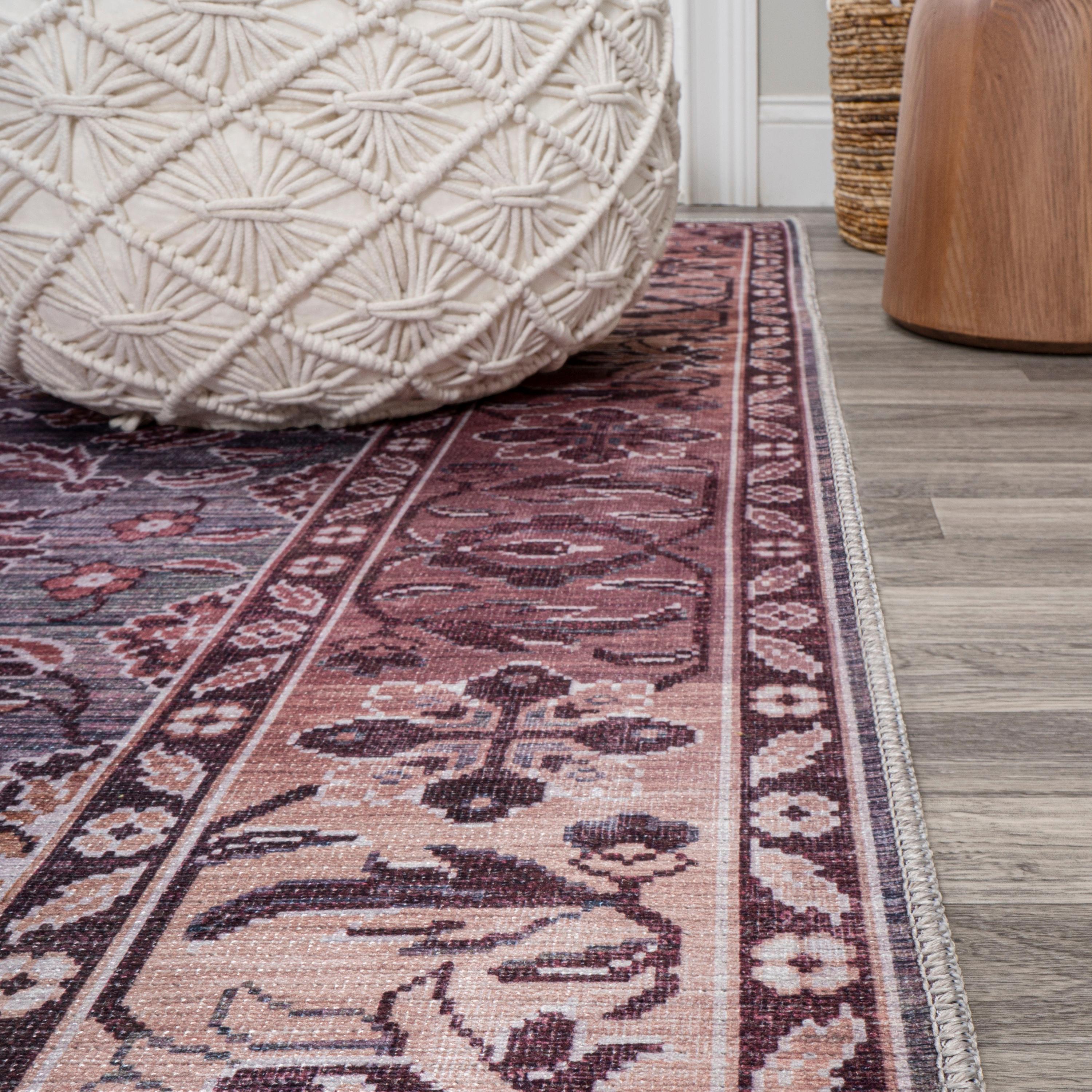 5' x 8' Victoria Ornate Persian All-Over Washable Area Rug, Brown/Gray - JONATHAN Y