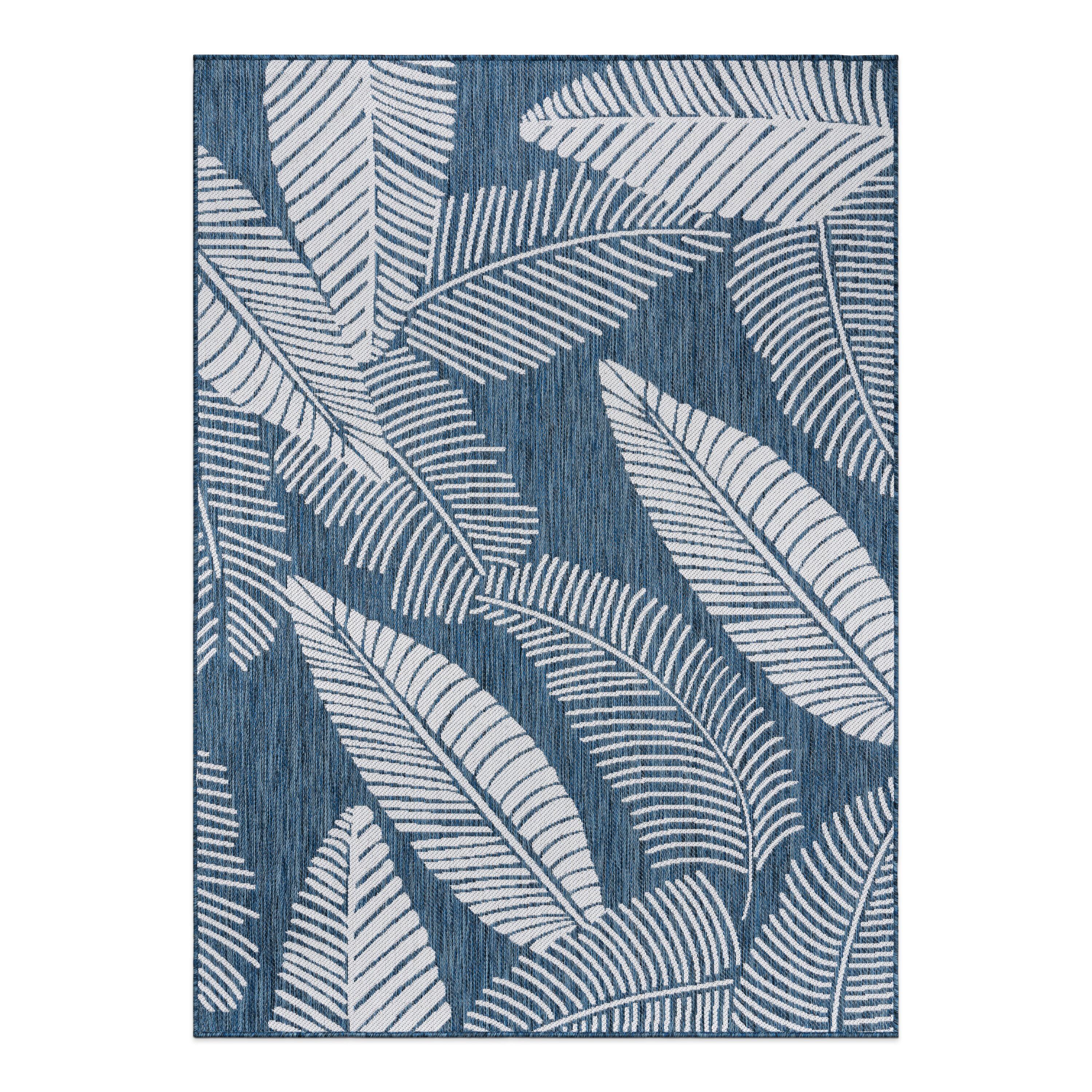 World Rug Gallery Distressed Palm Leaves Textured Flat Weave Indoor/Outdoor Area Rug - NAVY 7'10"X10'
