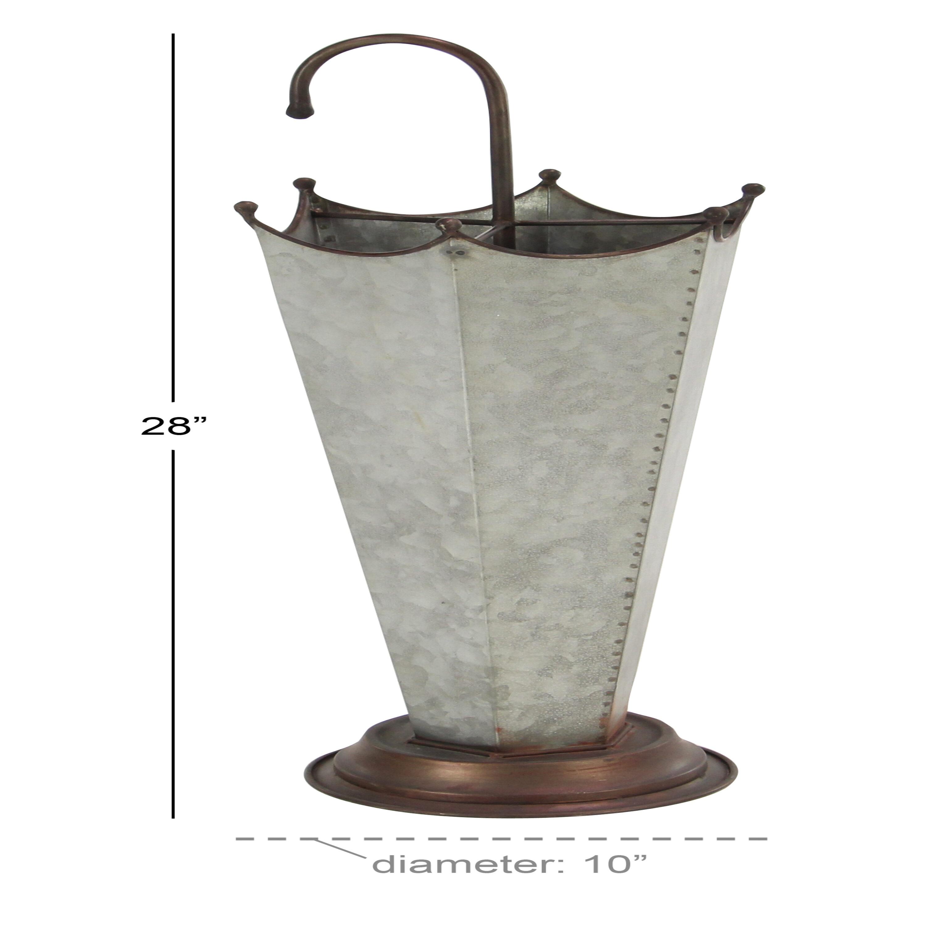 DecMode Gray Metal Galvanized Umbrella Stand with Copper Base and Handle