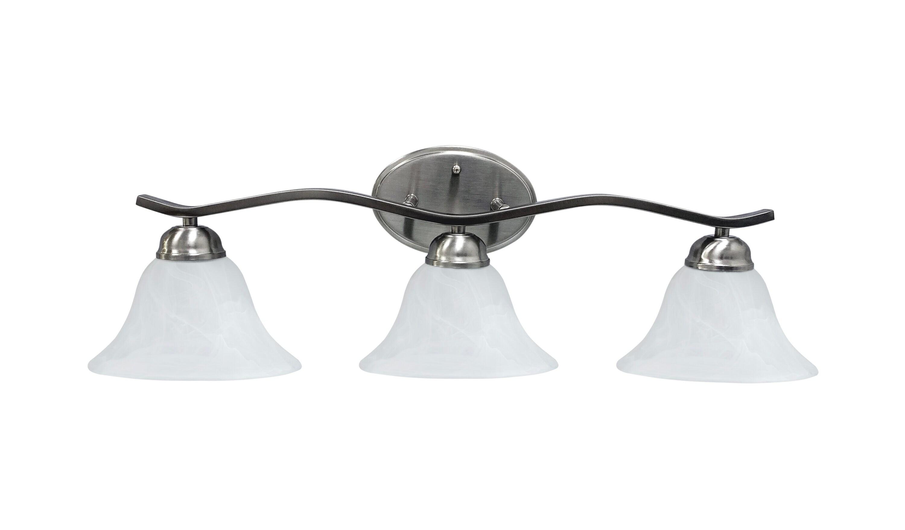 26.25" Satin Nickel Vanity Light with Alabaster Glass Shades