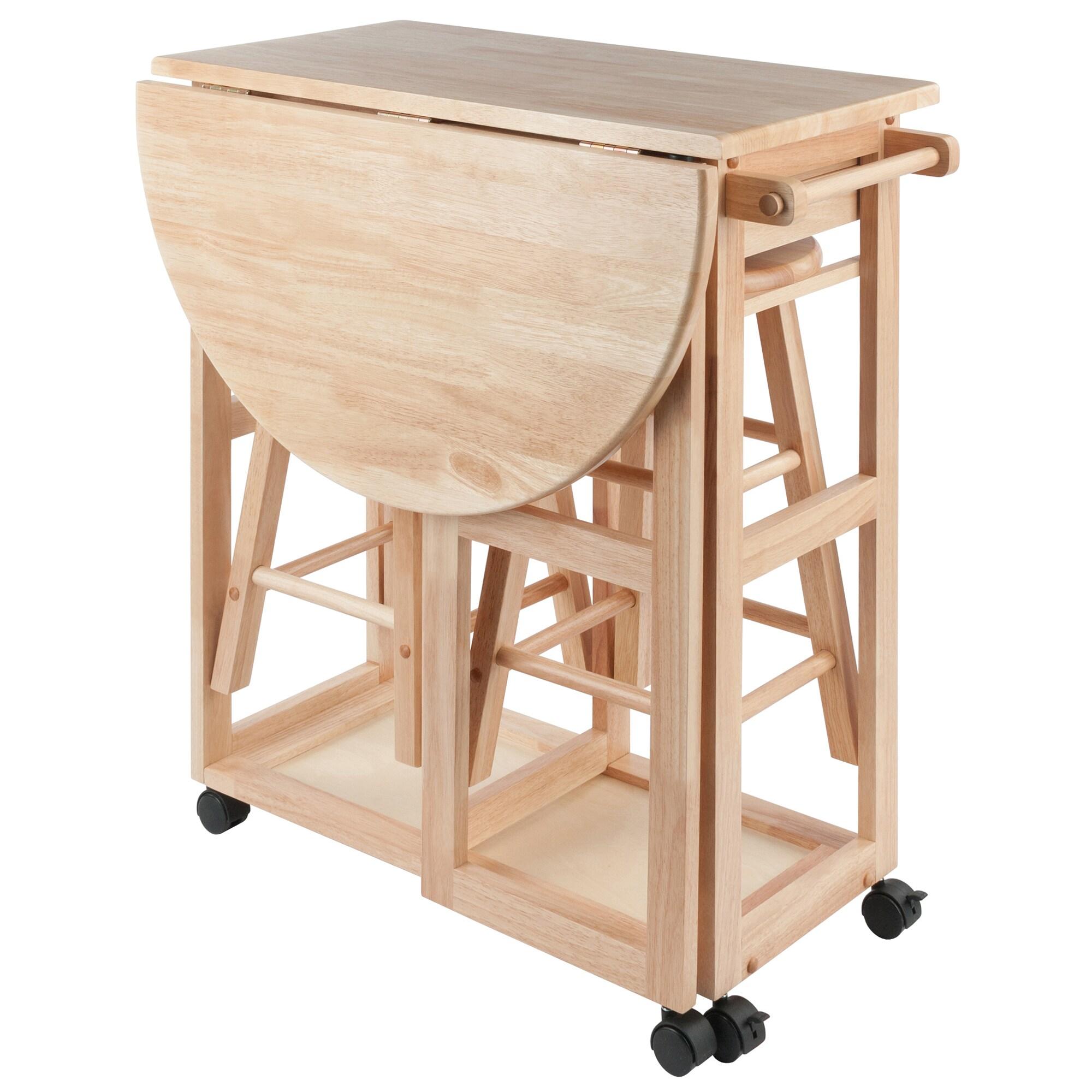 Winsome 3pc Burnett Space Saver Set Beech: Compact Folding Table with 2 Stools, Wood Frame