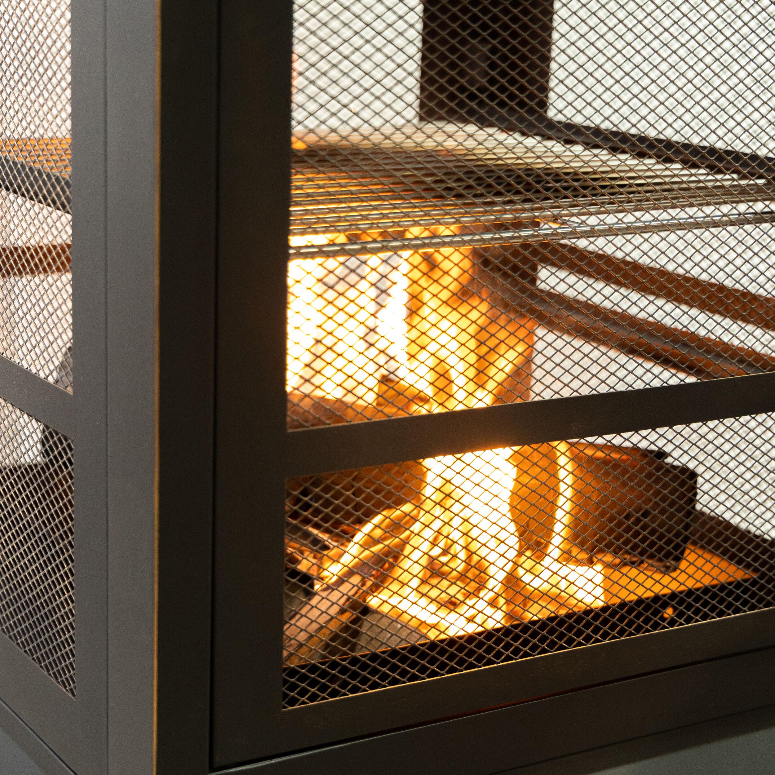Deko Living Deko Living 26" Square Outdoor Steel Wood Burning Fireplace with Cast Iron Cooking Grill, Log Storage and Poker