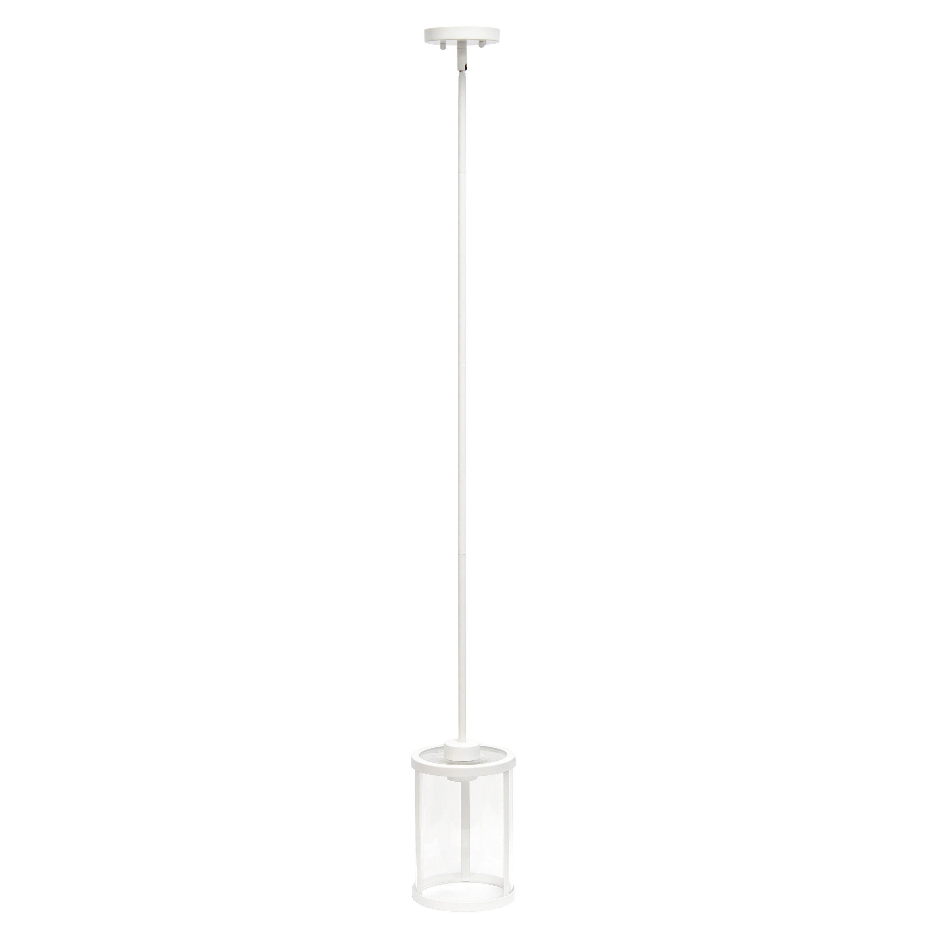 1-Light 9.25" Modern Farmhouse Adjustable Hanging Cylindrical Clear Glass Pendant Fixture with Metal Accent White - Lalia Home: UL Listed