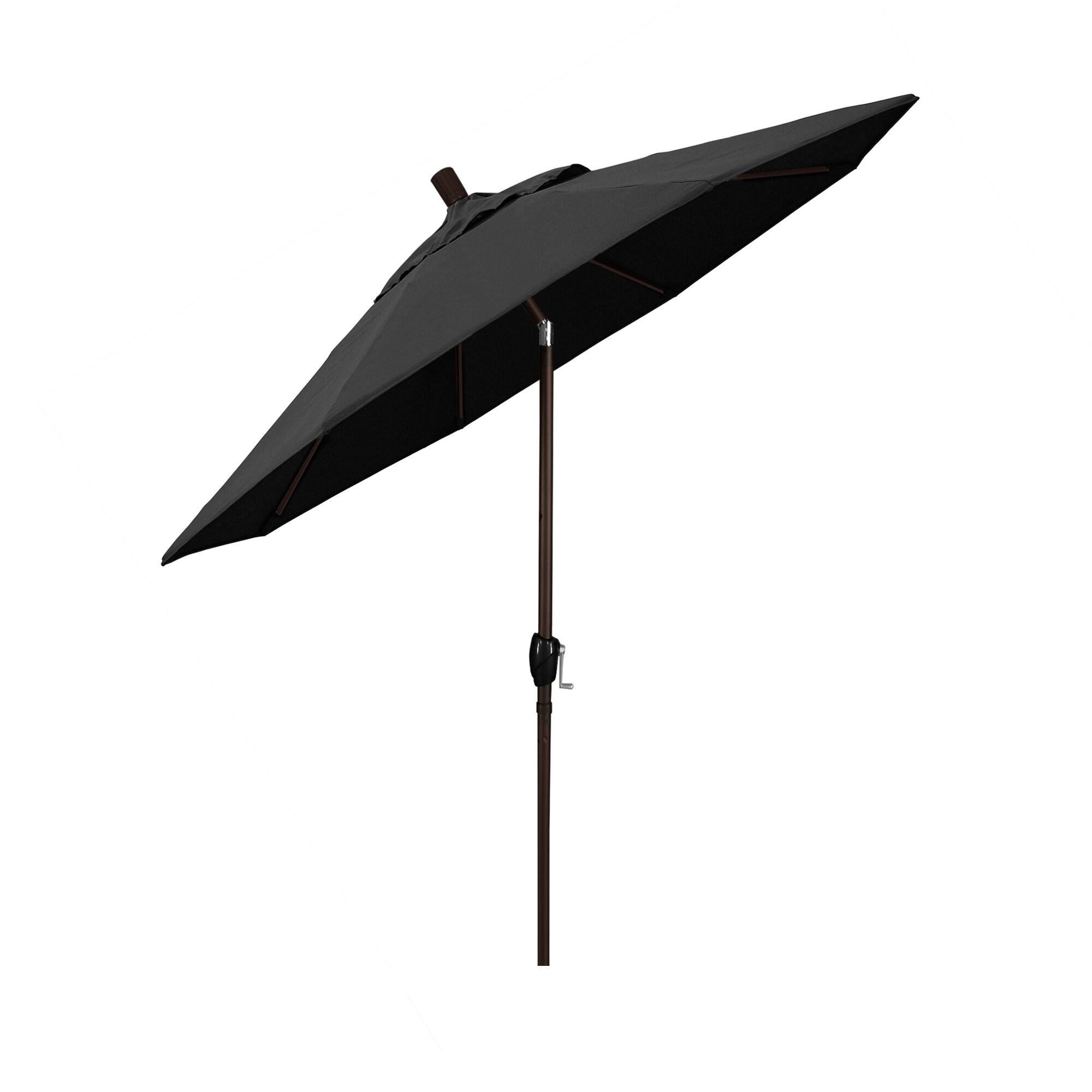 California Umbrella 7.5' Round Aluminum Market Umbrella, Crank Lift, Push Button Tilt, Bronze Pole, Canvas Black