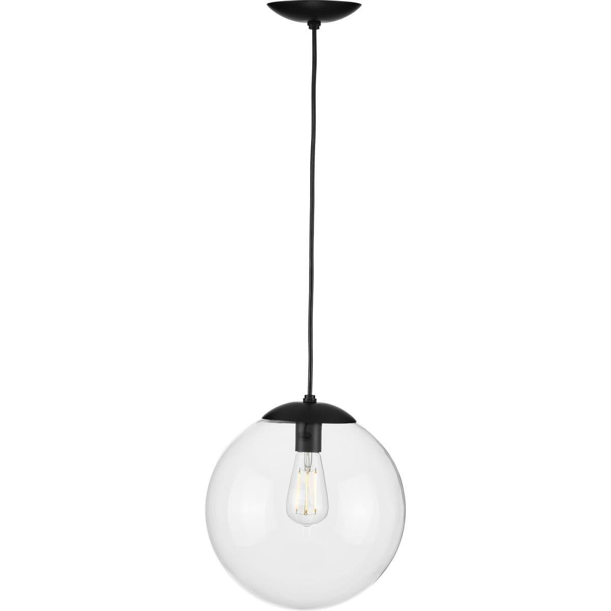 Progress Lighting Atwell 1-Light Glass Globe Brushed Nickel Modern Pendant Light, Steel, Matte Black, Clear Glass Globe Shade
